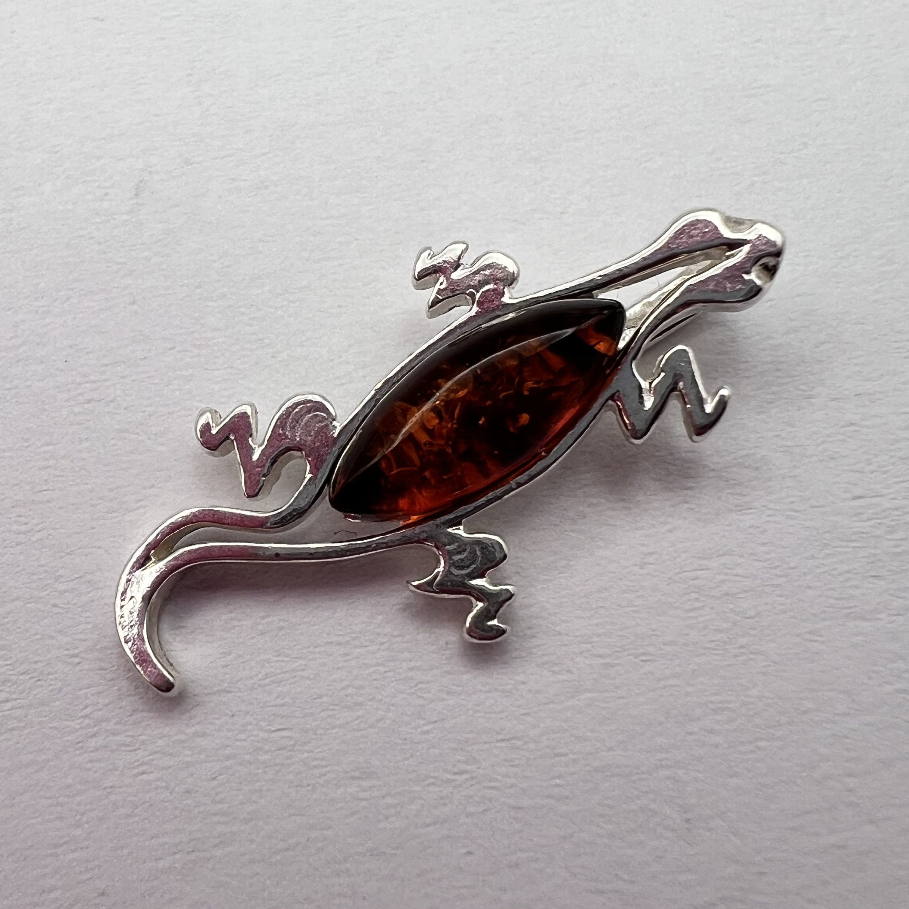 Sterling Silver Vintage Pendant lizard Sterling Silver 925 Stone Amber 1.1gr Size ONE SIZE - 9 Thumbnail