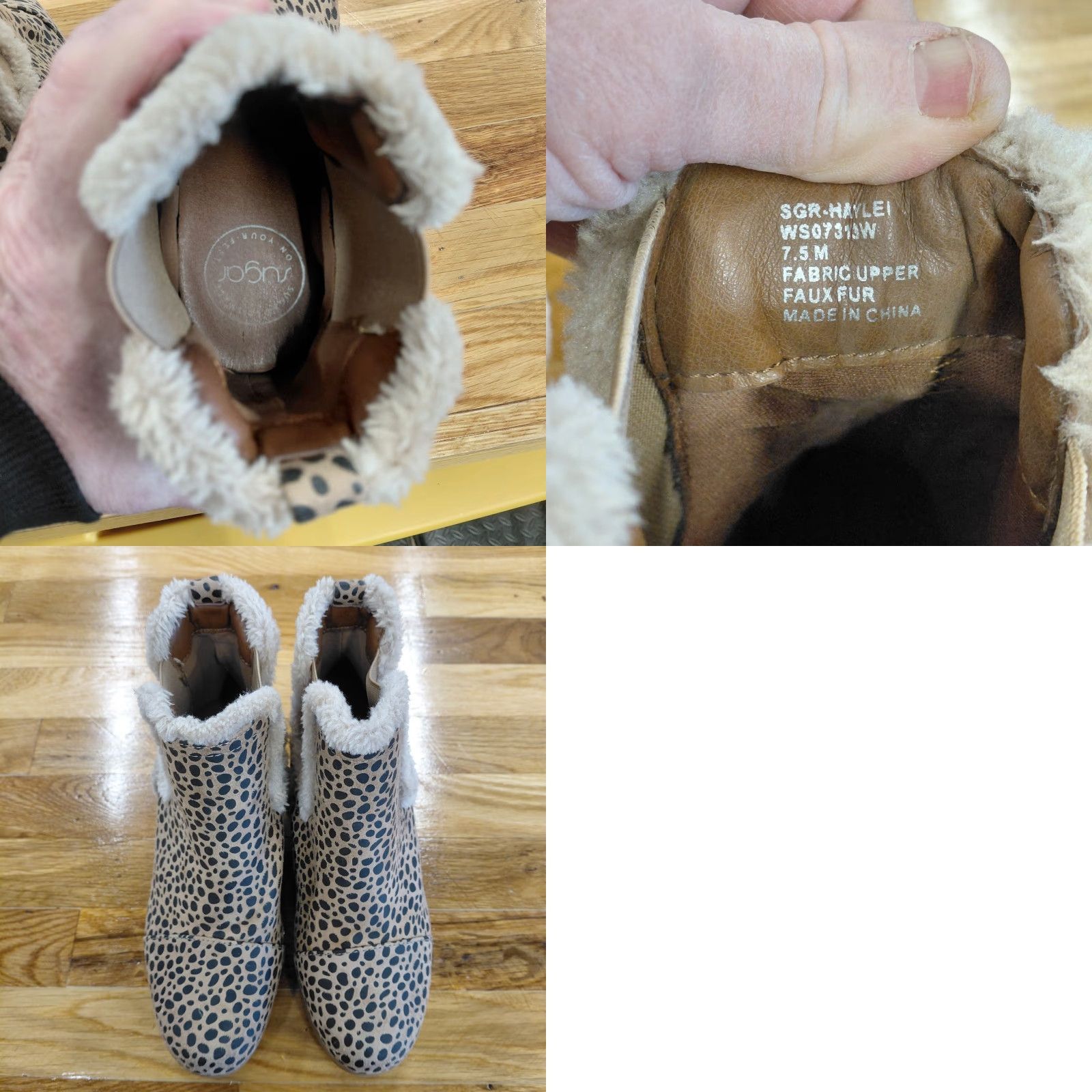 Sugar Sugar Haylei Wedge Booties Women's 7.5 M Animal Print Faux Fur Hidden Heel Suede Ankle Boots Womens Shoes Size US 8 / IT 38 - 9 Thumbnail