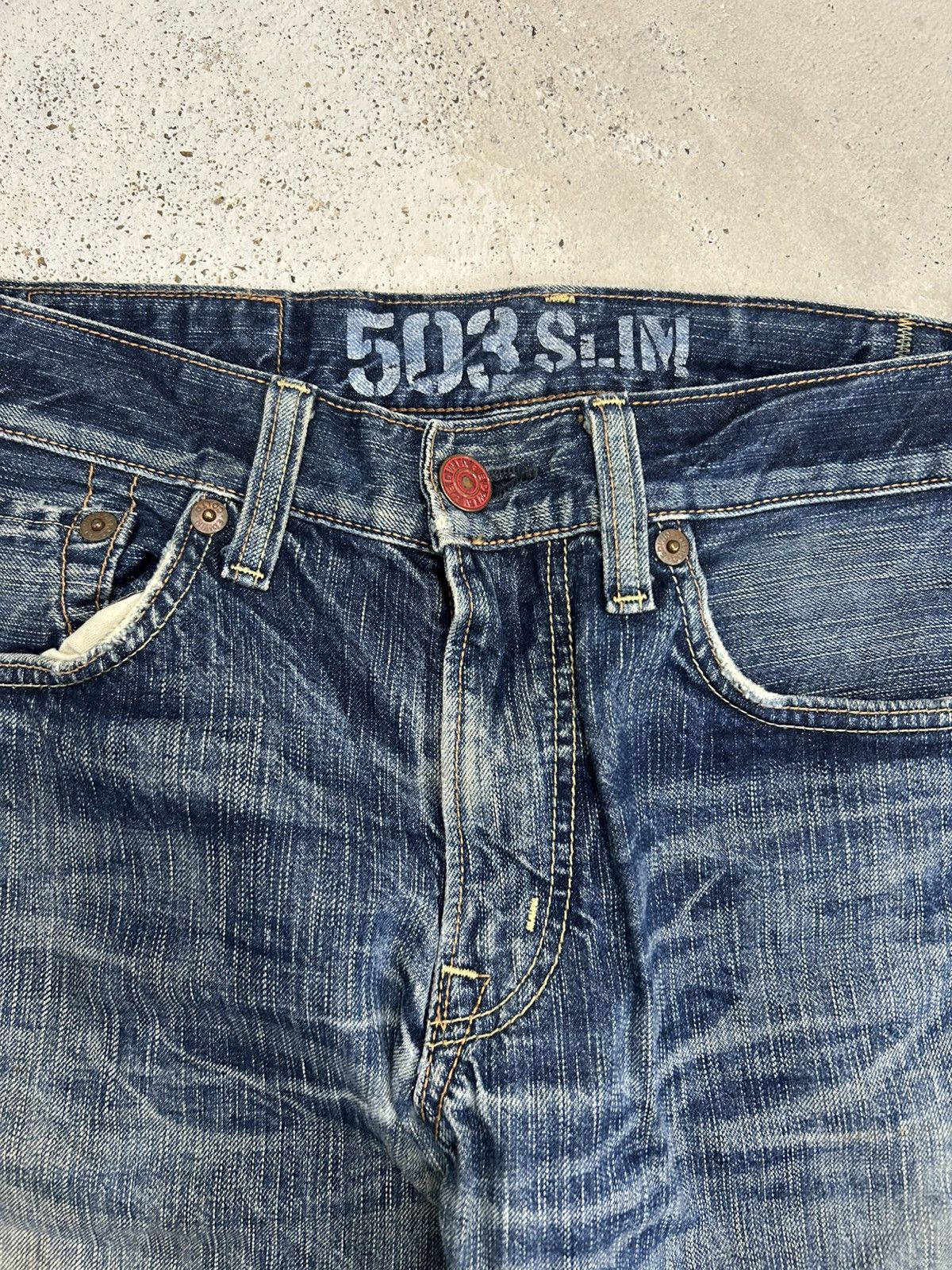 Edwin Vintage Edwin 503 Blue Trip Slim Washed Whisker Baggy Size US 32 / EU 48 - 13 Thumbnail