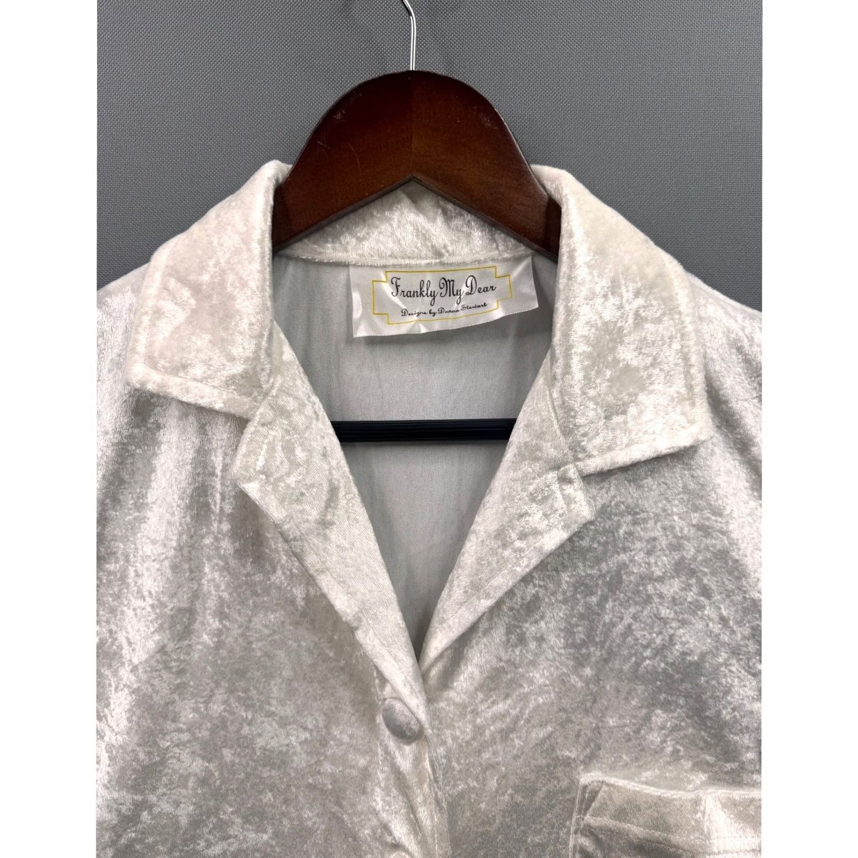 Vintage Frankly My Dear Donna Stewart Ivory Crushed Velvet Button Up Sleep Shirt Top Size XL / US 12-14 / IT 48-50 - 4 Thumbnail