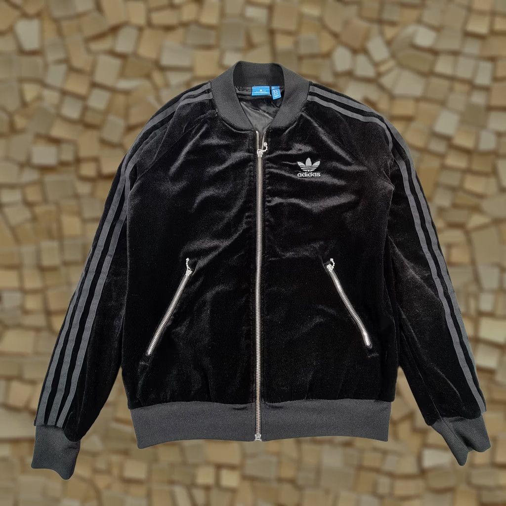 Adidas Adidas Womens Jacket Black Velvet Bomber Full Zip Trefoil 8 UK CG1703 Size M / US 6-8 / IT 42-44 - 1 Thumbnail