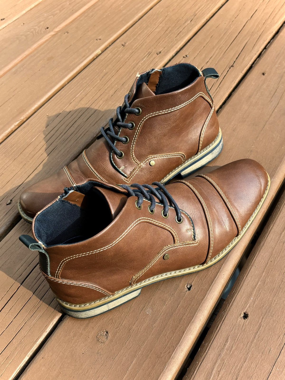 Apt. 9 × Designer Brown Leather Ankle Boots Apt 9 Cap Toe Zipper Cognac & Navy Size US 8 / EU 41 - 21 Thumbnail