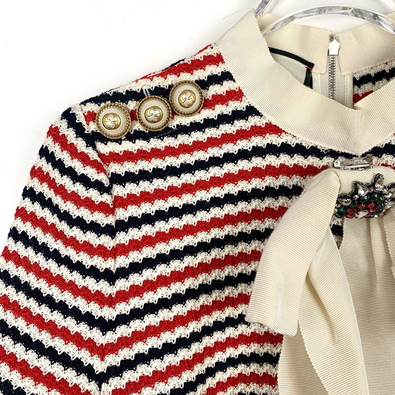 Gucci Gucci Double G Pearl Button Color-Block Stripe Knit Dress (S Size M / US 6-8 / IT 42-44 - 7 Thumbnail