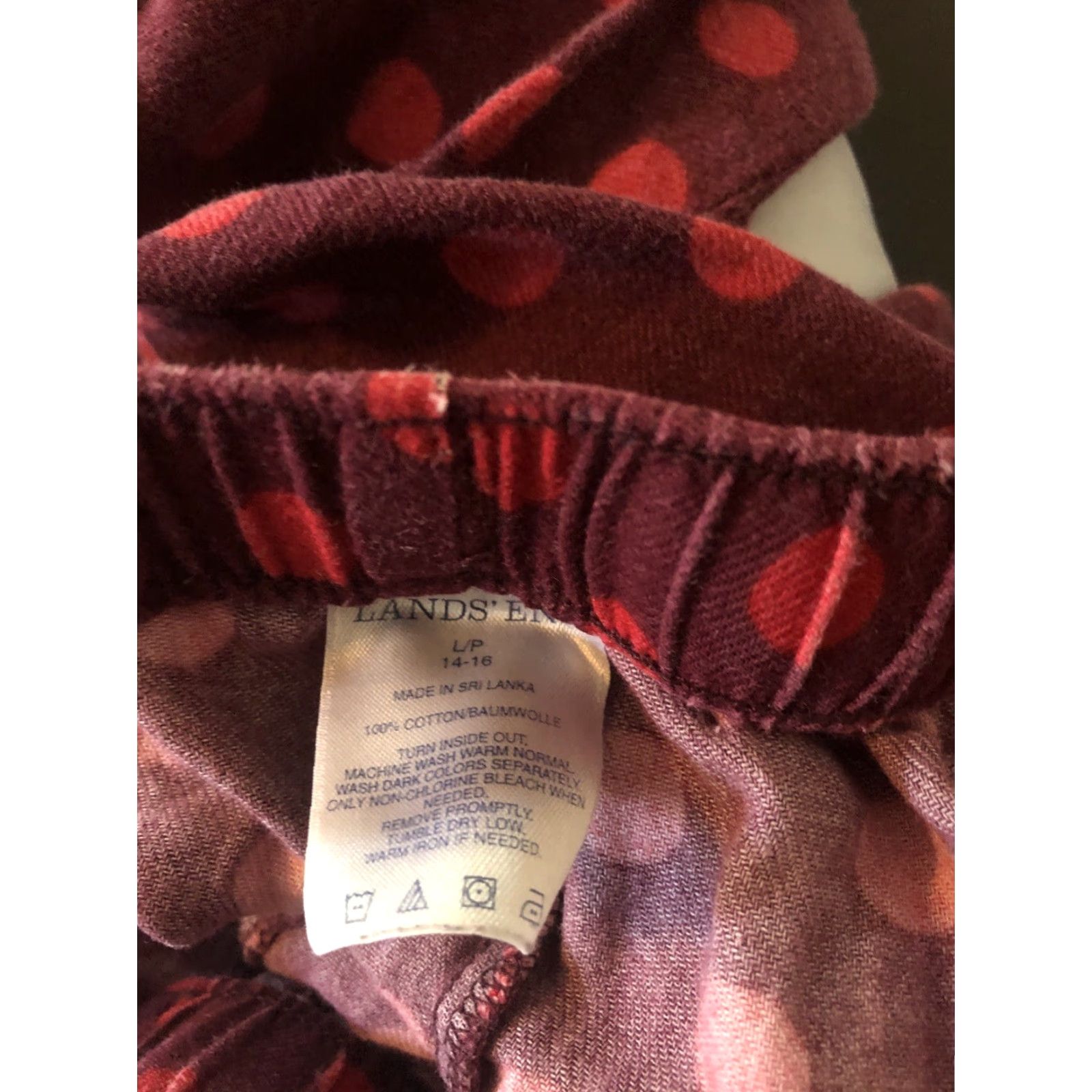 Lands' End Lands' End Womens Pajama Pants Regular Size L 14-16 Red Polka Dot Cotton Elastic Waist Lounge Pajama Pants Size 36" / US 14 / IT 50 - 3 Thumbnail