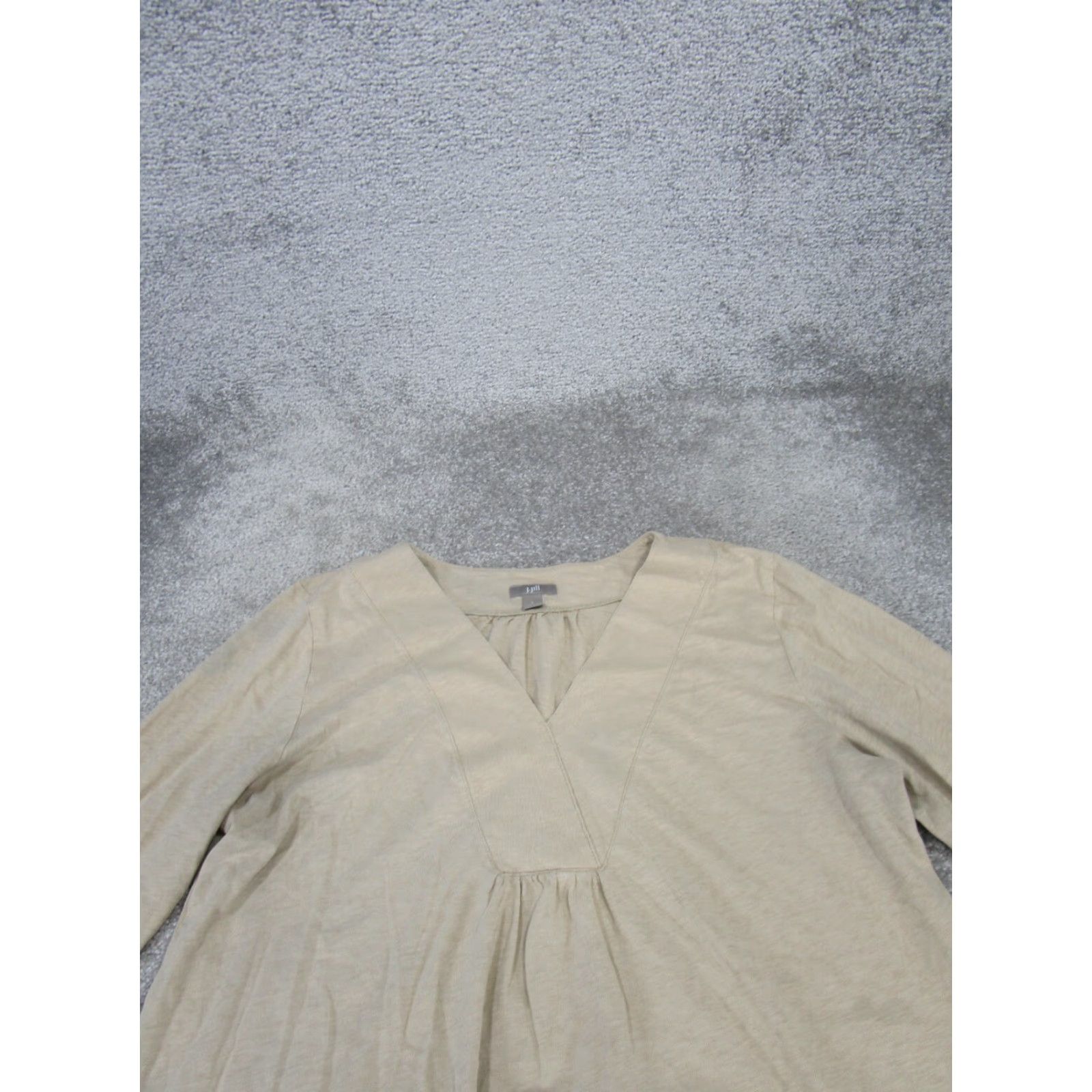 J. Jill J. Jill Shirt Womens L Beige Cotton V Neck Long Sleeve Stains Size L / US 10 / IT 46 - 2 Thumbnail