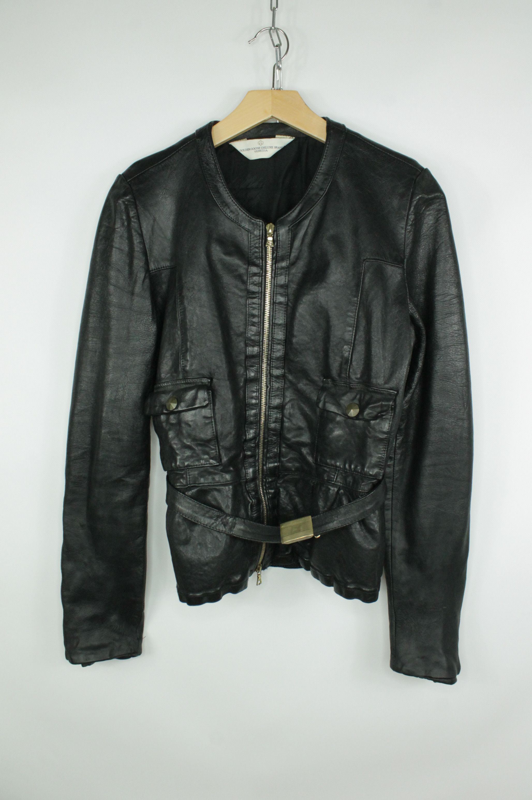 Golden Goose Golden Goose DB Black Leather Belted Jacket Women's Size S / US 4 / IT 40 - 1 Thumbnail