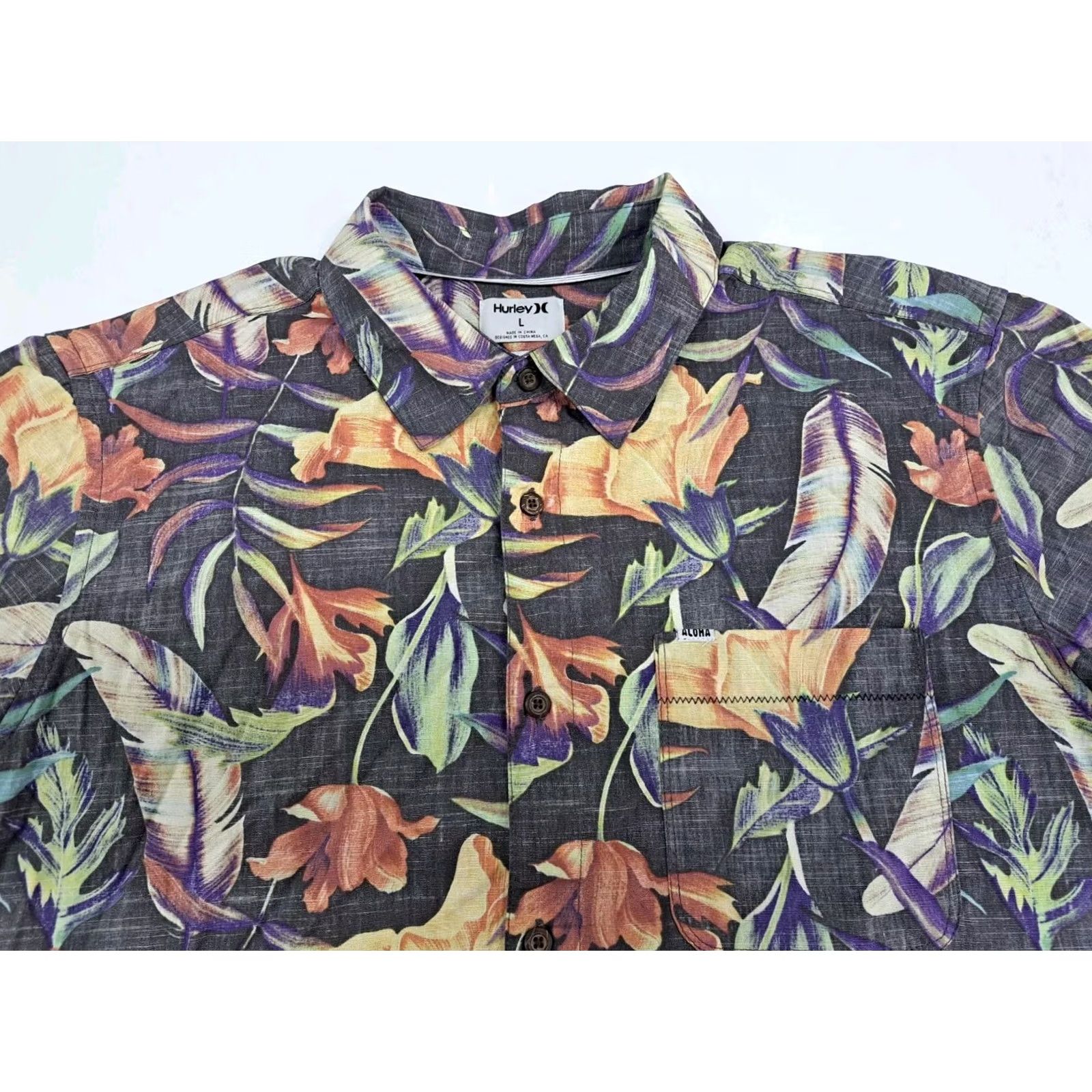 Hurley Hurley Mens Short Sleeve Button-Up Shirt Large Floral Hawaiian Classic Fit Pockets Multicolor Cotton Woven Size US L / EU 52-54 / 3 - 3 Thumbnail