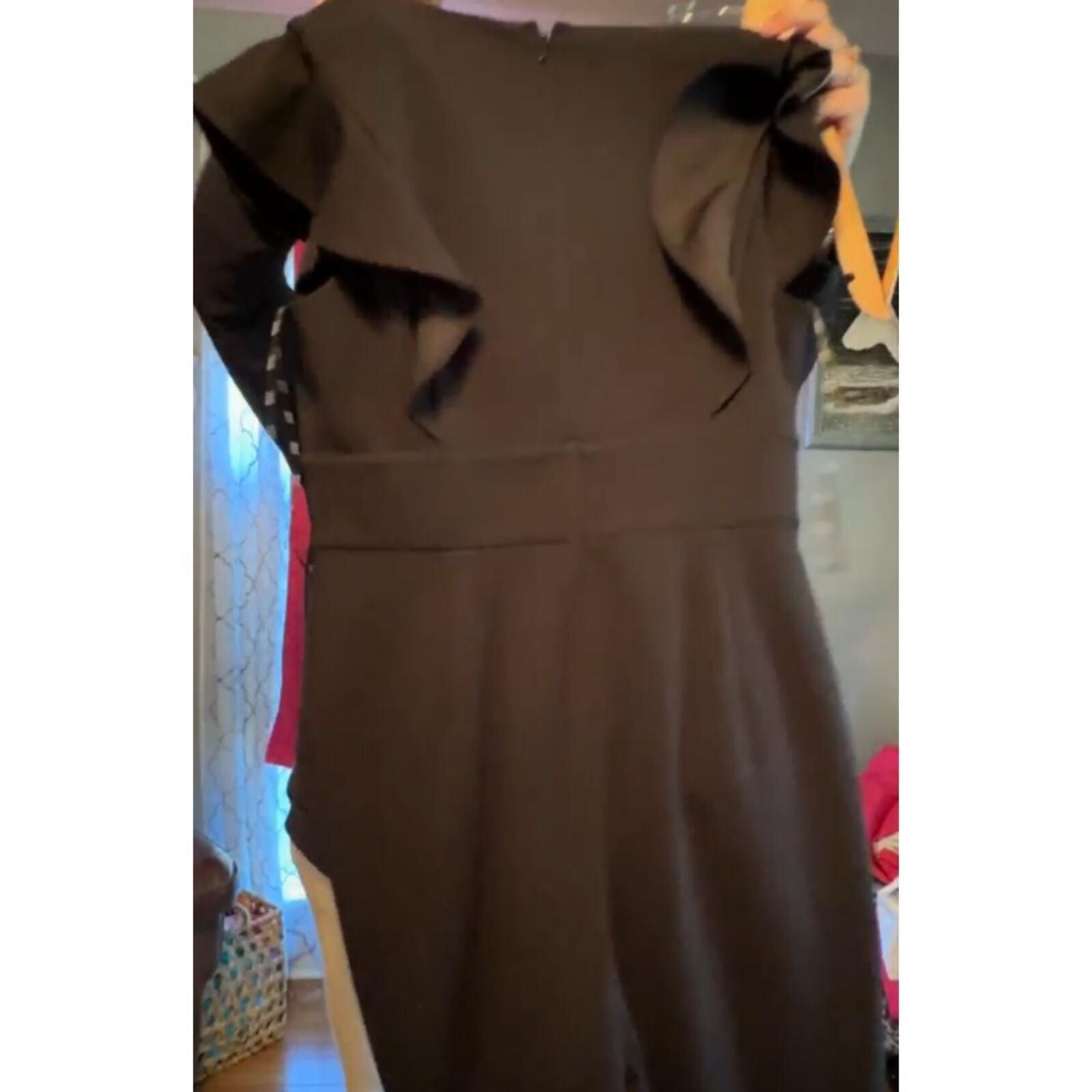 DKNY DKNY Black Ruffle Flutter Sleeve - Jumpsuit Pockets Size 32" / US 10 / IT 46 - 2 Thumbnail