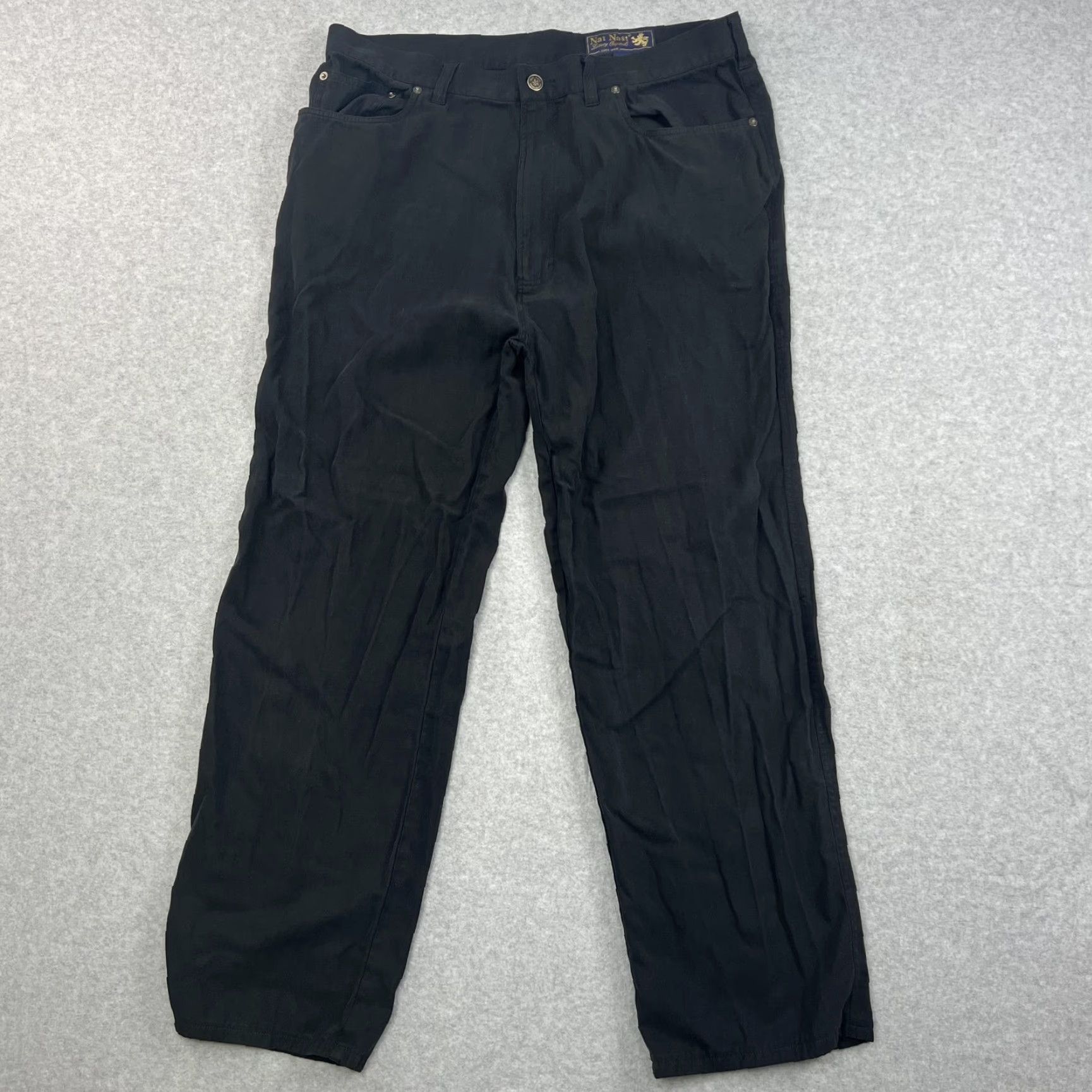 Nat Nast Nat Nast Pants Mens 36 Black Straight Leg 70% Silk Cotton Blend Classic Casual Chino Regular Front Flat Front Zip Pockets Mens Size US 36 / EU 52 - 2 Thumbnail