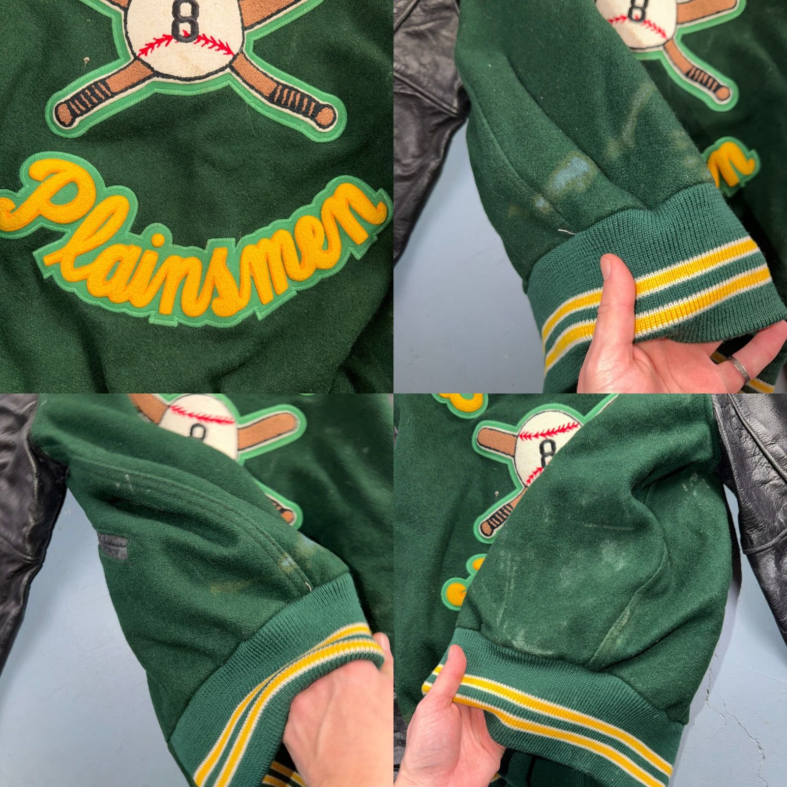 Evergreen VINTAGE Varsity Jacket 44 VTG Green Wool Leather Evergreen Plainsmen Chainstitch Mens Jacket 90s Green Size US S / EU 44-46 / 1 - 9 Thumbnail