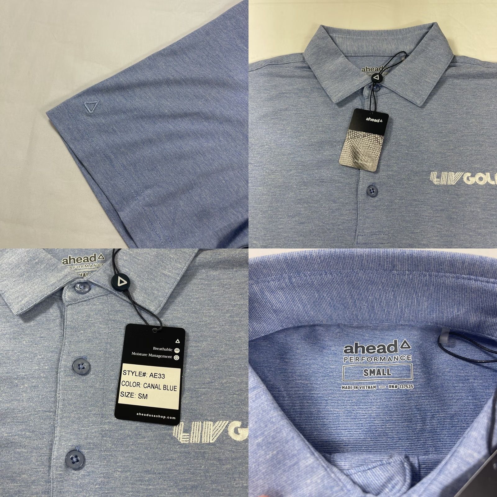 Vintage Ahead LIV Golf Polo Shirt - Short Sleeve, Embroidered Logo, Blue - Size S, 100% Polyester, Breathable, Lightweight, Performance Polo, Men Size US S / EU 44-46 / 1 - 8 Thumbnail