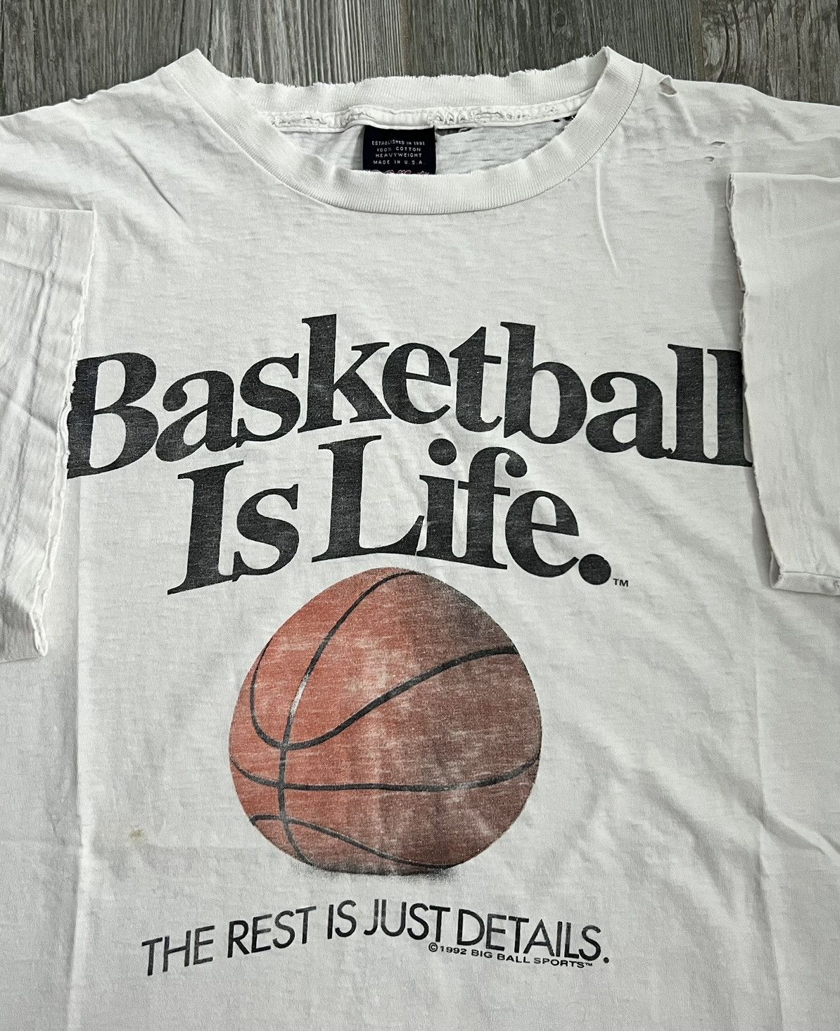 Image of 1992 Single Stitch Basketball Is Life Vintage White Art Tee, Men's (Size XL)