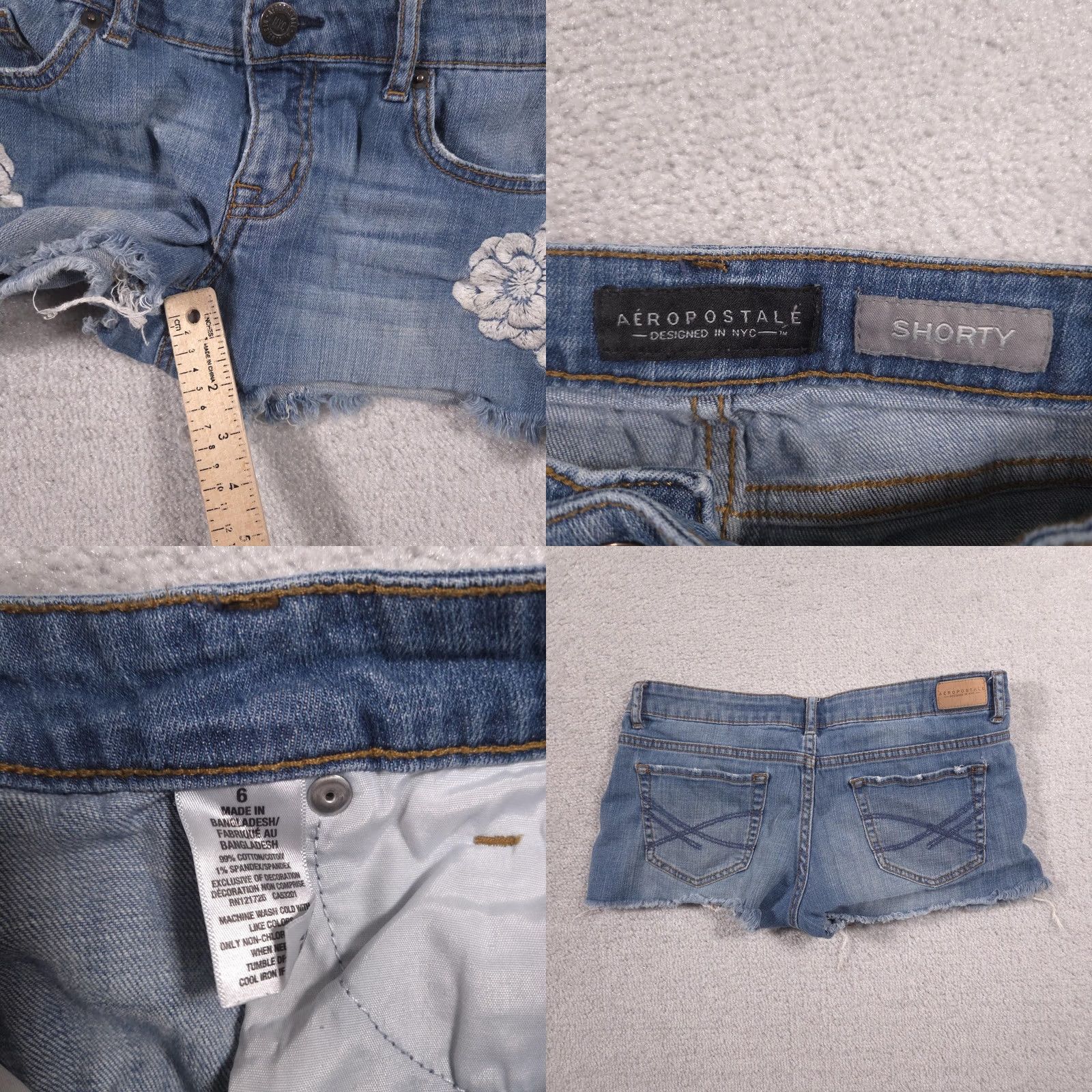 Aeropostale Aeropostale Shorts Womens 6 Blue Denim Embroidered Floral Cutoff Frayed Hem Size 28" / US 6 / IT 42 - 8 Thumbnail