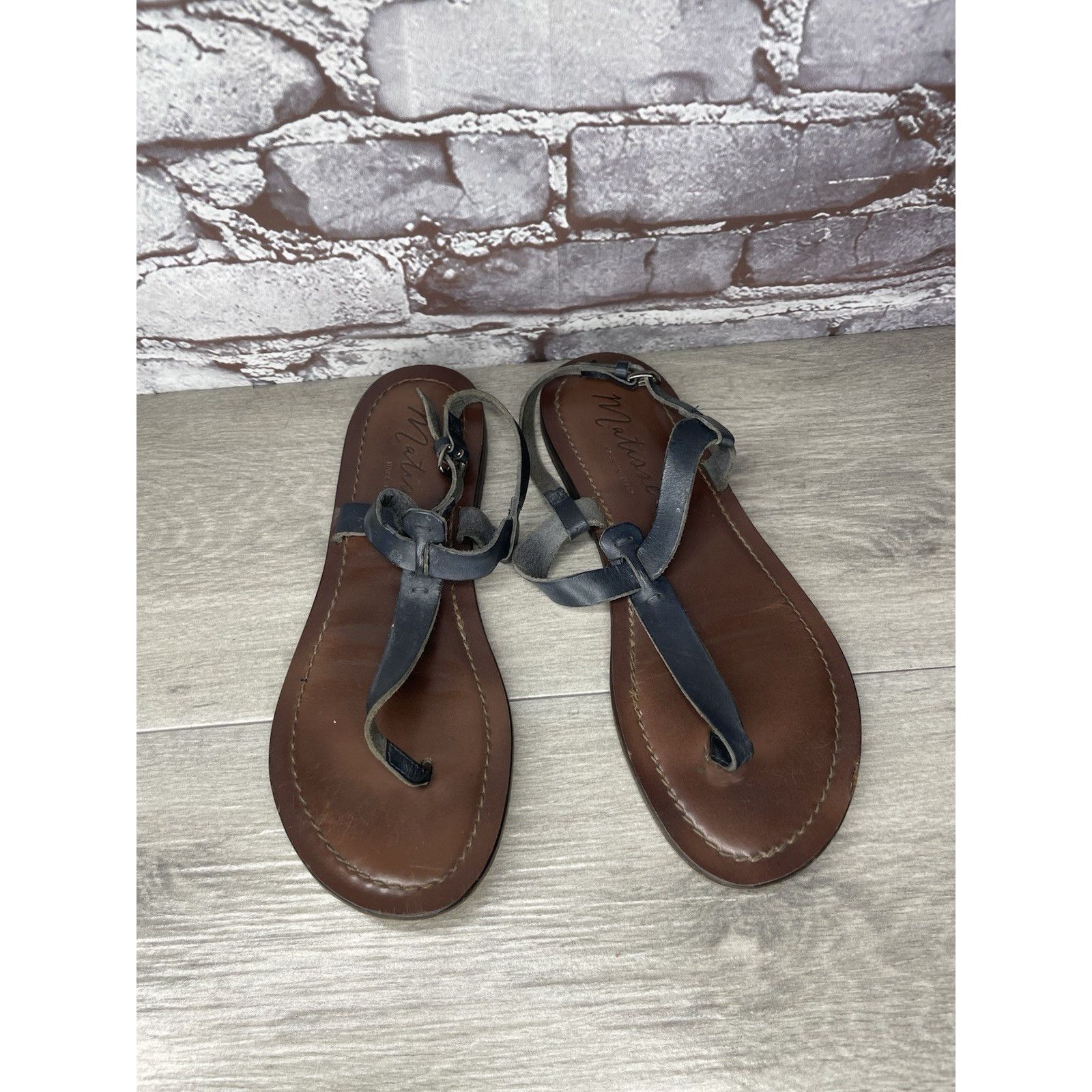 Matiere Studio Matisse Blue Leather Thong Strap Flat Sandals Women Sz 10M U Size US 10 / IT 40 - 11 Thumbnail