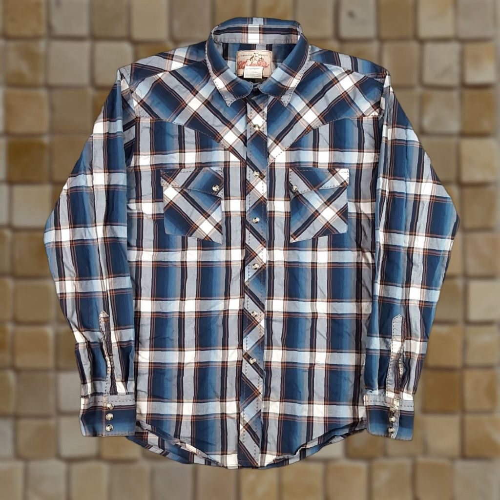 Wrangler VINTAGE Wrangler Western Button-Up Shirt Adult Large Blue Plaid Pearl Snap Cowboy WRANGLER 90s Workwear Mens Size US L / EU 52-54 / 3 - 1 Thumbnail
