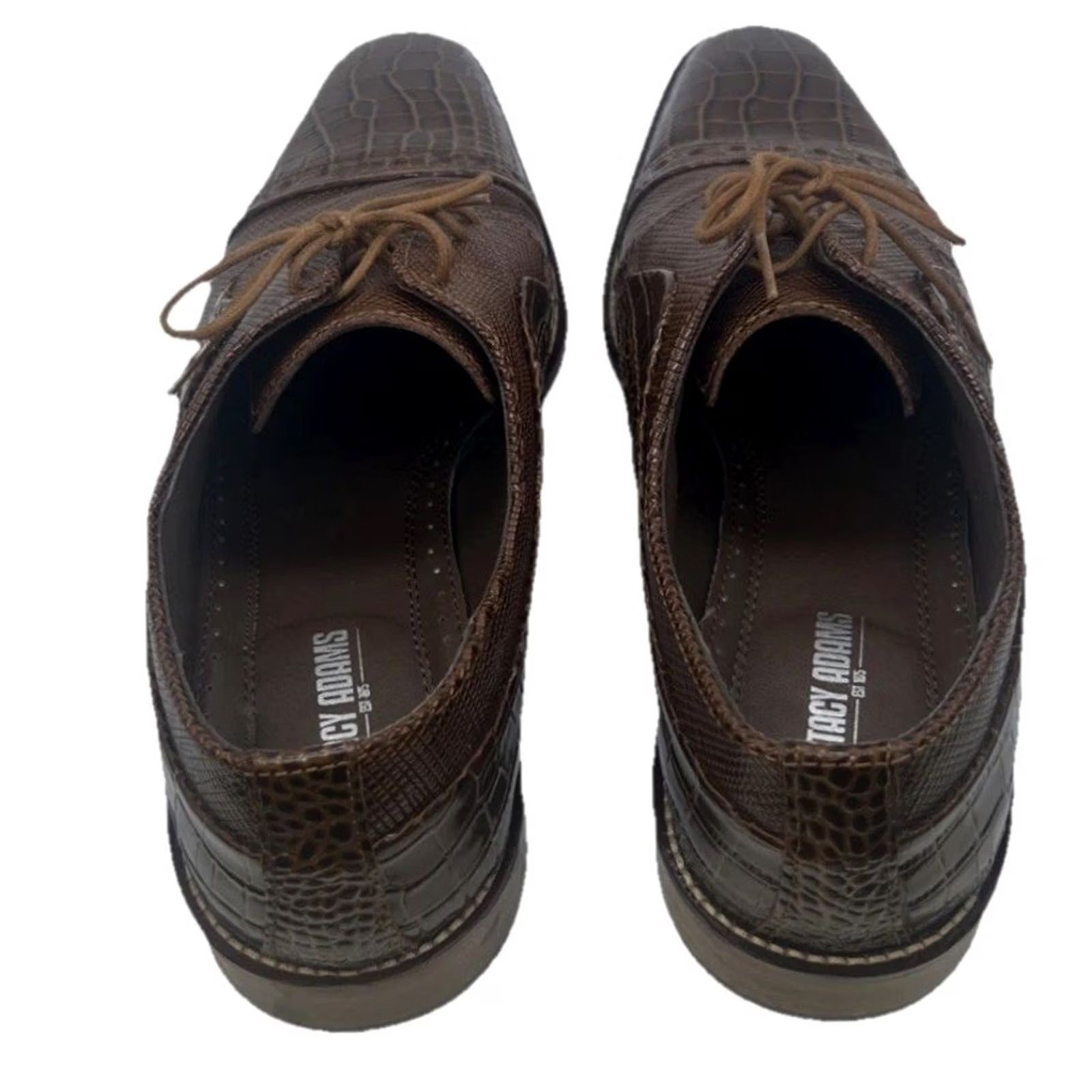 Stacy Adams Stacy Adams Mens Dress Shoes Oxford Cap Toe Leather Lace Up Croc Textured Brown 12M Mens Shoes Size ONE SIZE - 8 Thumbnail