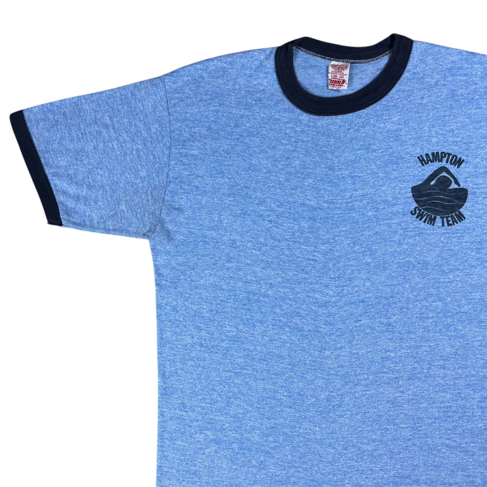 Vintage 1970s Hampton Swim Team Heather blue rayon blend ringer tee Size US M / EU 48-50 / 2 - 4 Thumbnail