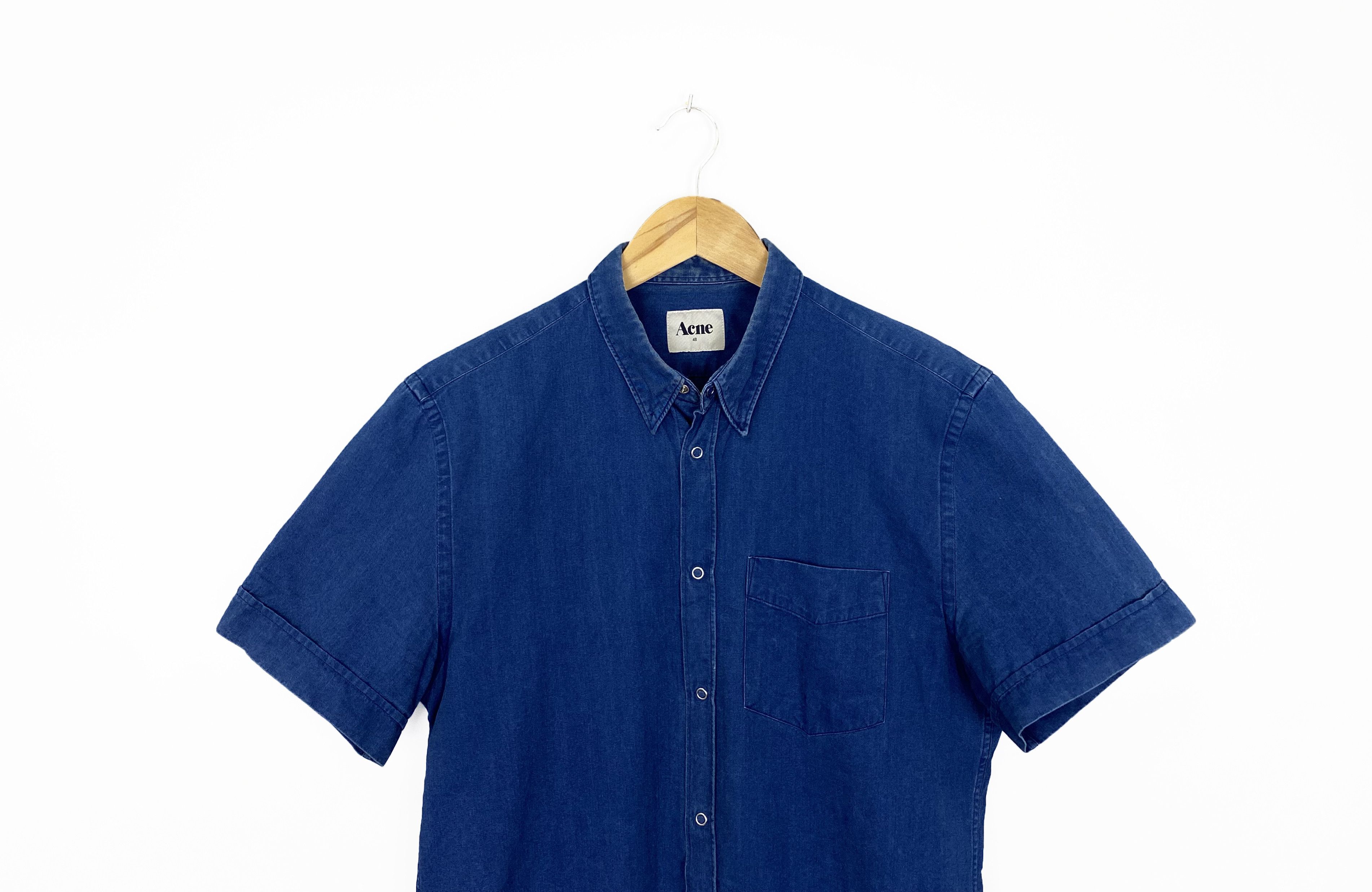 Acne Studios Acne Studios Slim Short Sleeve Denim Button Up Shirt Size 48 Size US M / EU 48-50 / 2 - 2 Thumbnail