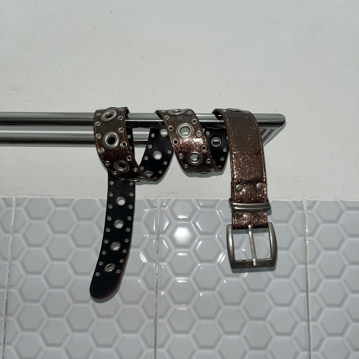 Japanese Brand × Vintage Y2k Glitter Studded Prong Belt Size 30 - 1 Thumbnail