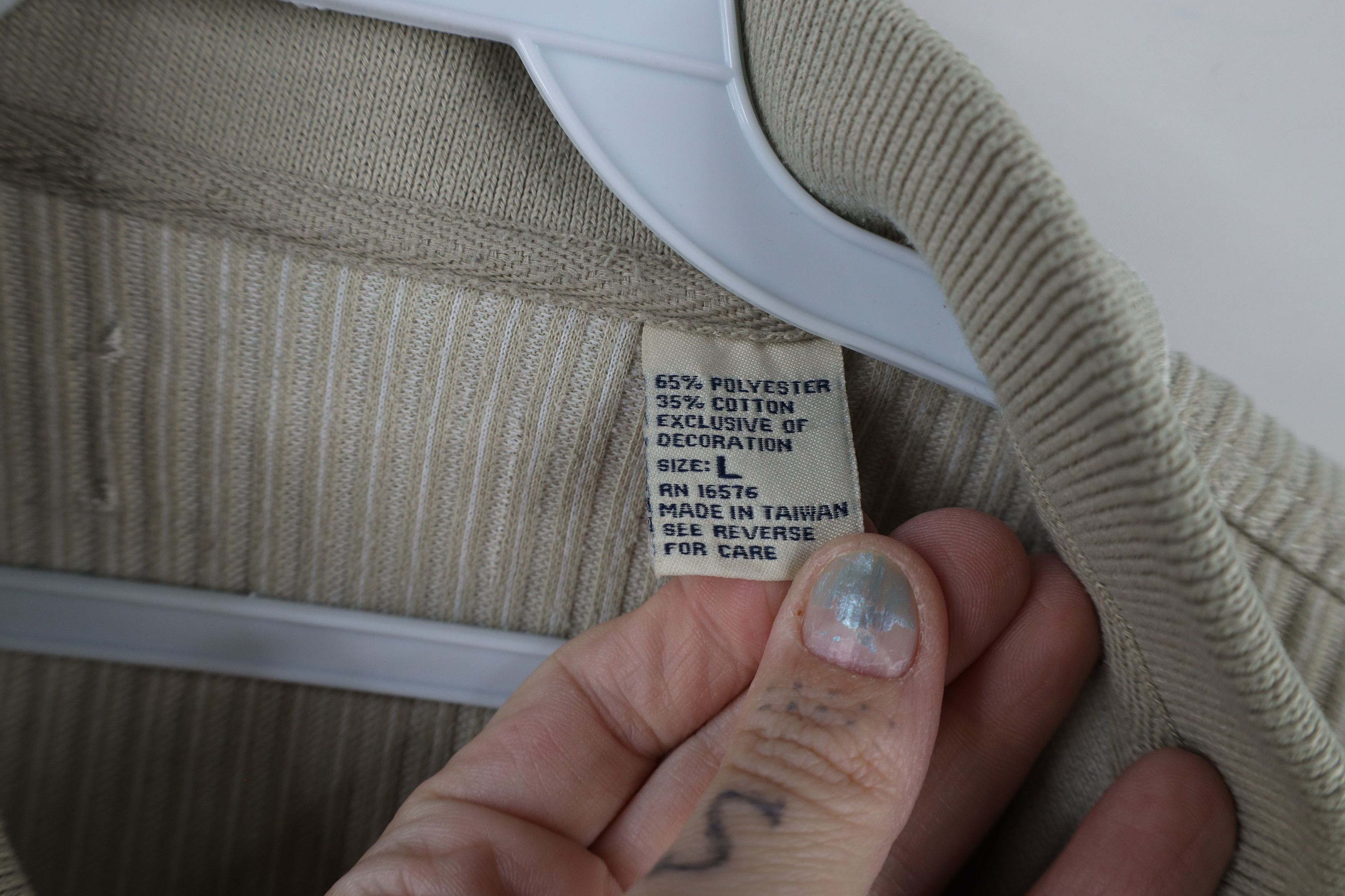 Vintage Vintage 90s Streetwear Ribbed Knit Pullover Polo Shirt Beige Size US L / EU 52-54 / 3 - 6 Thumbnail