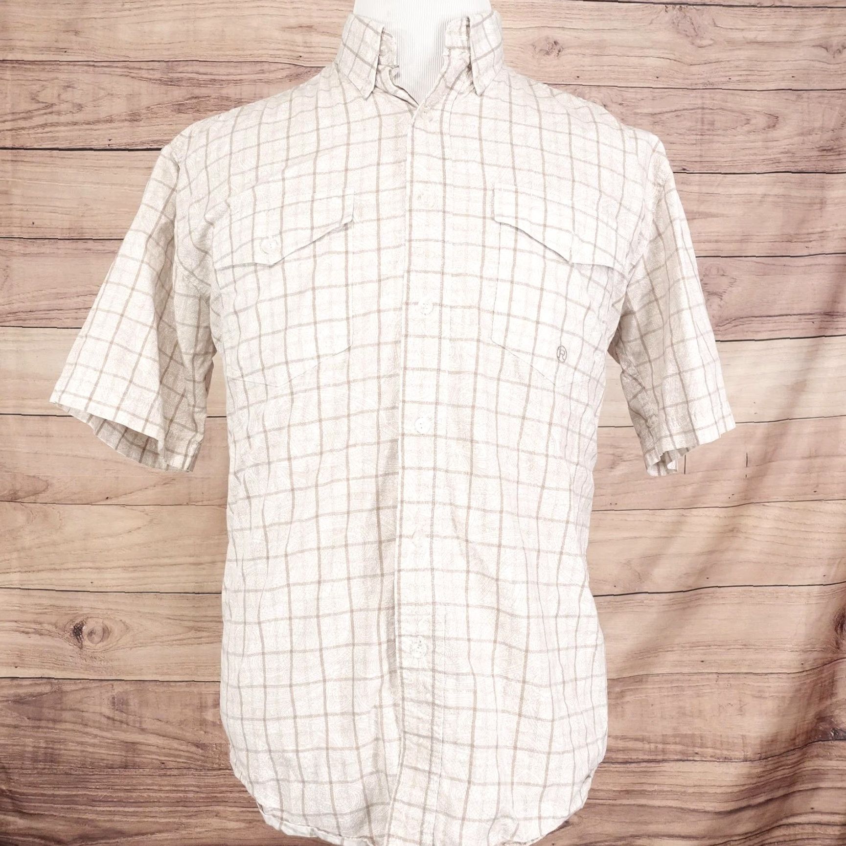 Roper VINTAGE Roper Shirt Mens M Tan White Plaid Paisley Western Button-Down Short Sleeve Adult Medium Beige Check 1980s Mens Size US M / EU 48-50 / 2 - 4 Thumbnail