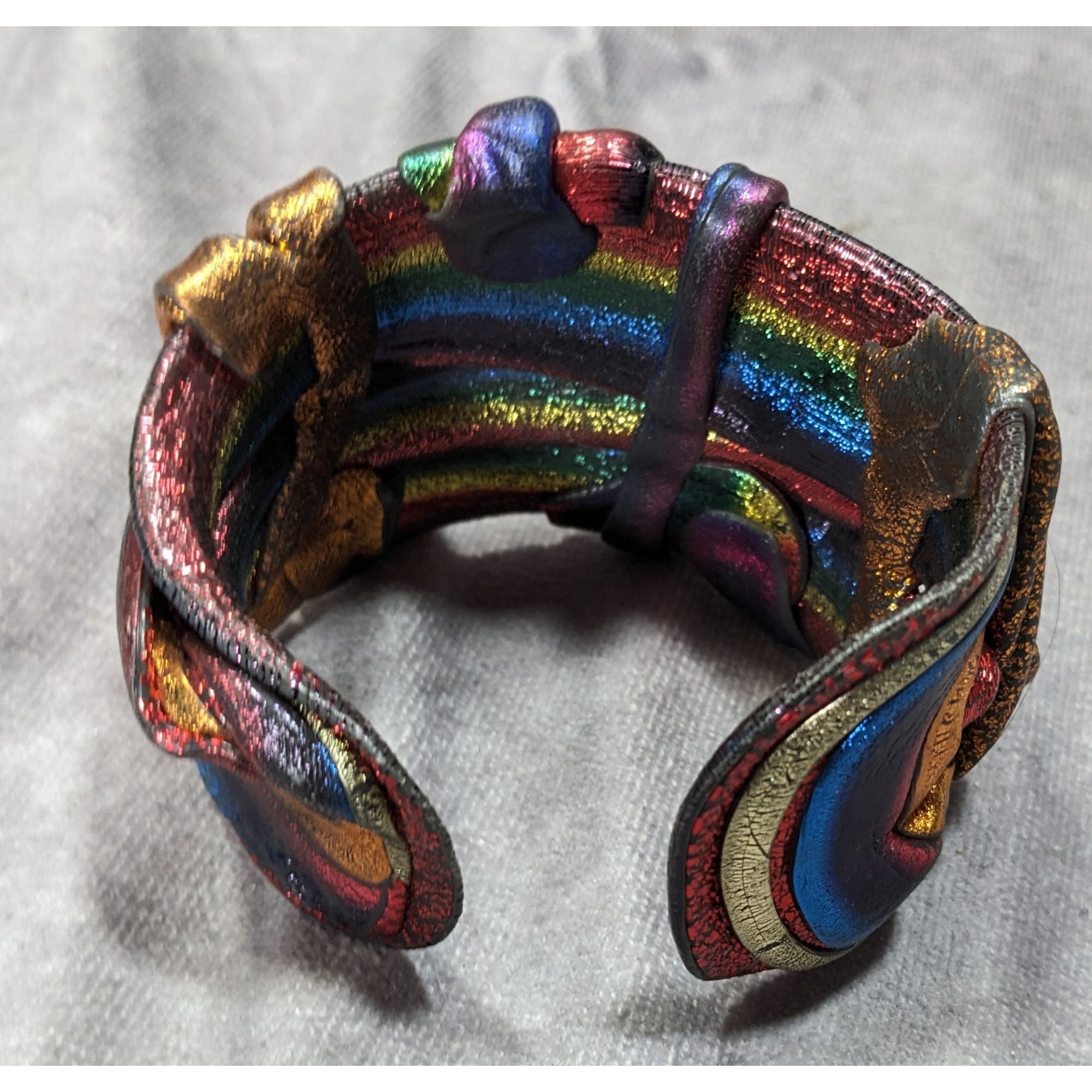 Handmade Handcrafted Metallic Rainbow Swirl Artisan Cuff Bracelet Wea Size ONE SIZE - 9 Thumbnail