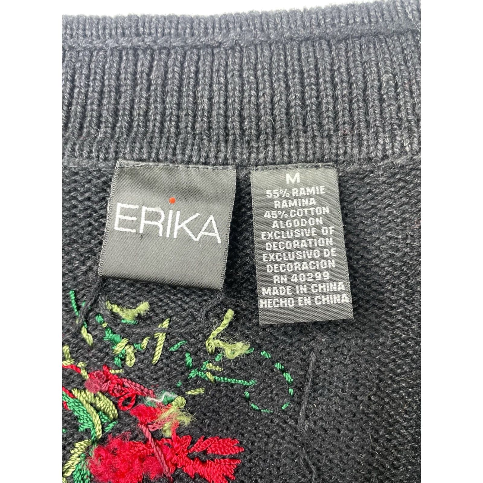 Vintage VINTAGE ERIKA Women's Cardigan Sweater Beaded Embroidered Black Christmas Medium Size M / US 6-8 / IT 42-44 - 2 Thumbnail