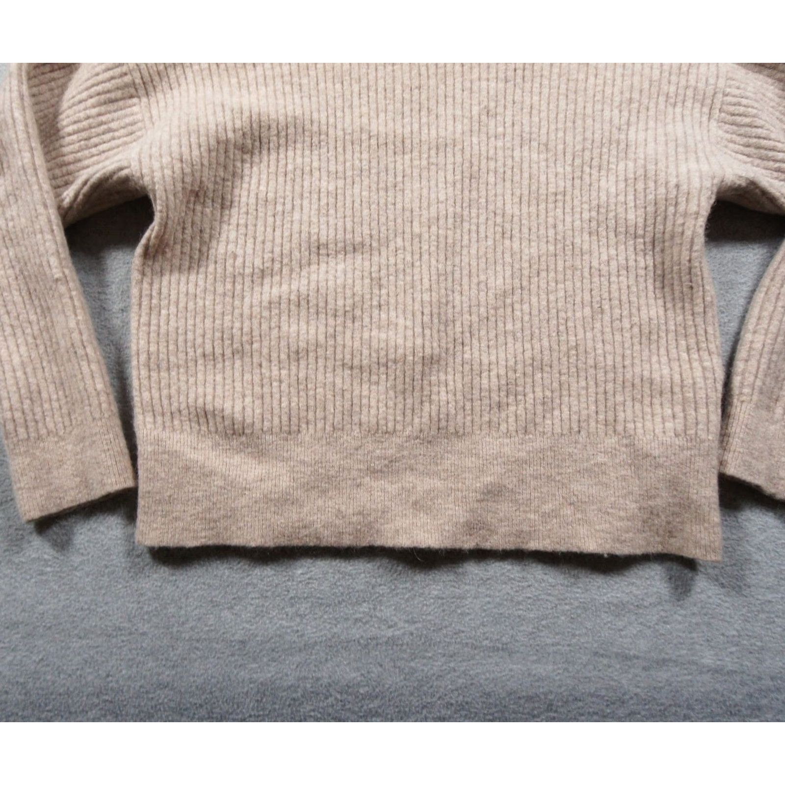Club Monaco Club Monaco Sweater Womens XS Beige Ribbed Knit Mock Neck Wool Alpaca Blend Pullover Knit Size XS / US 0-2 / IT 36-38 - 3 Thumbnail