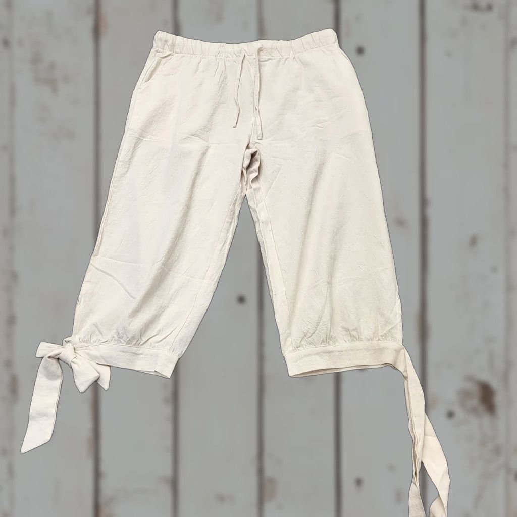 Vintage Capri Length Pants Women's L Ivory Ties at Knees Active Wear Elastic Waist Capris Beach Hiking Golf Dance Driving Lightweight Regular Ladies Womens Size 36" / US 14 / IT 50 - 1 Thumbnail