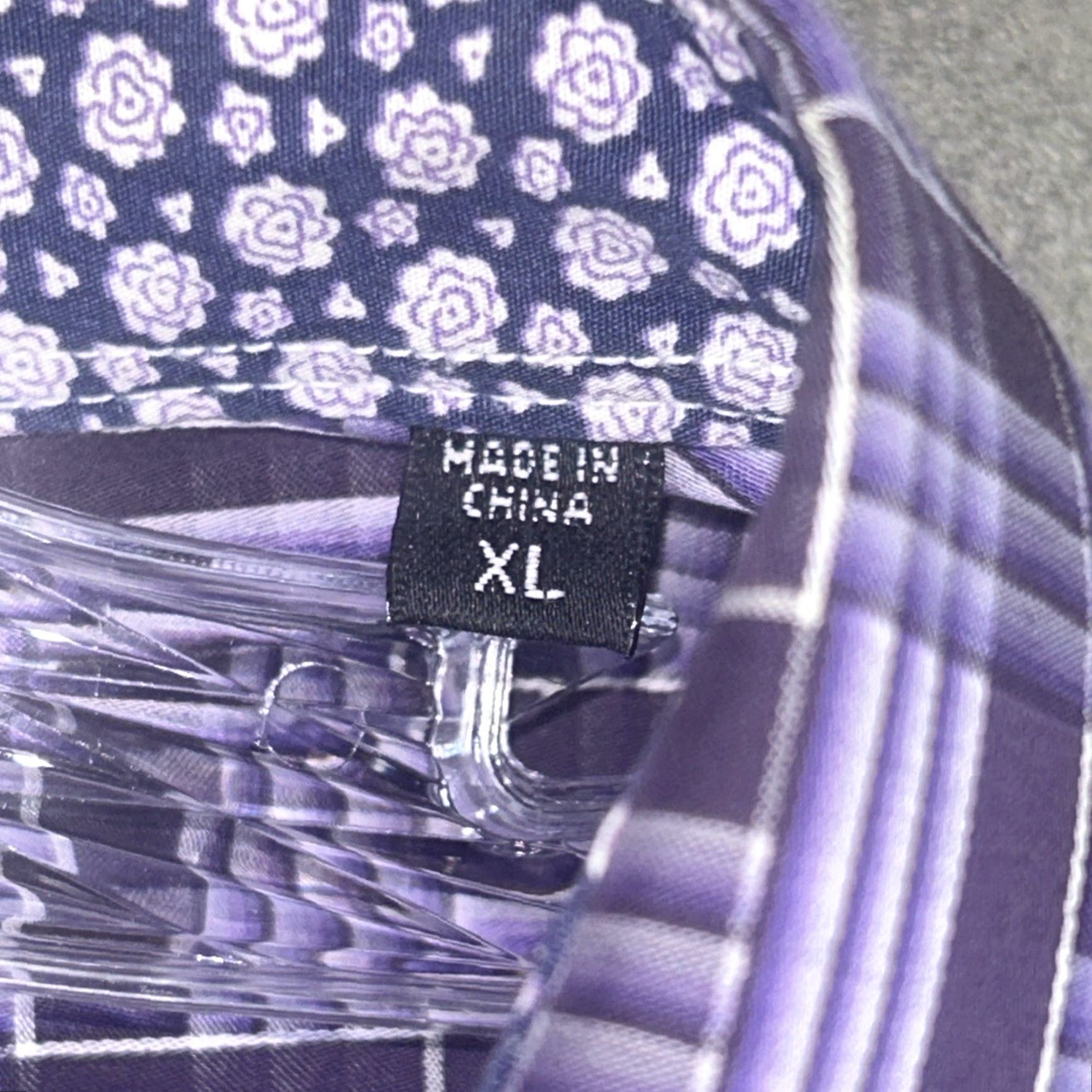 BUGATCHI Bugatchi Uomo Shirt XL Purple Cotton Long Sleeve Button-Up Flip Cuff Geometric Mens Size US XL / EU 56 / 4 - 3 Thumbnail