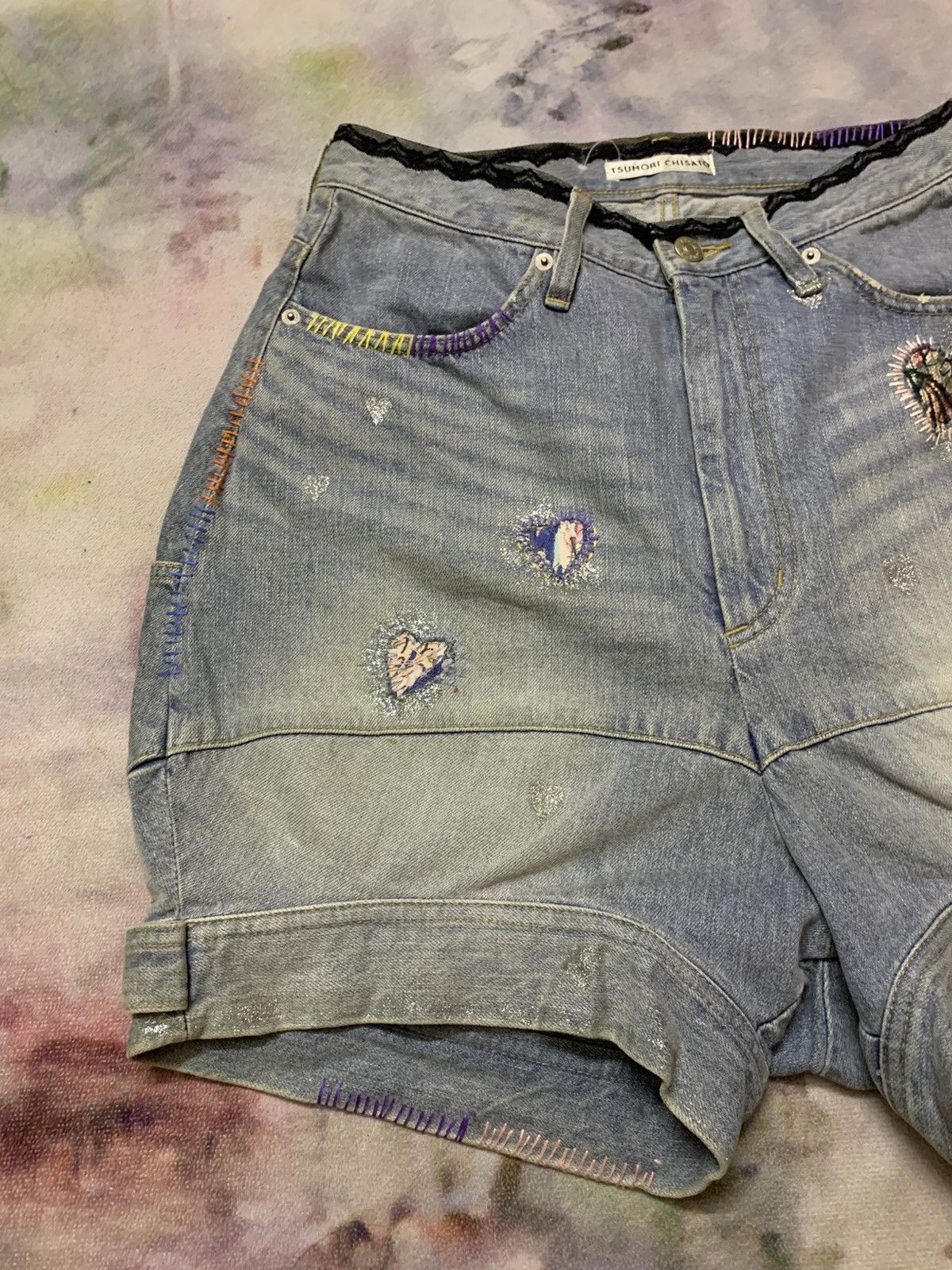 Tsumori Chisato Tsumori Chisato Short Washed Denim ‘Love’ Custom Art Size 29" - 4 Thumbnail