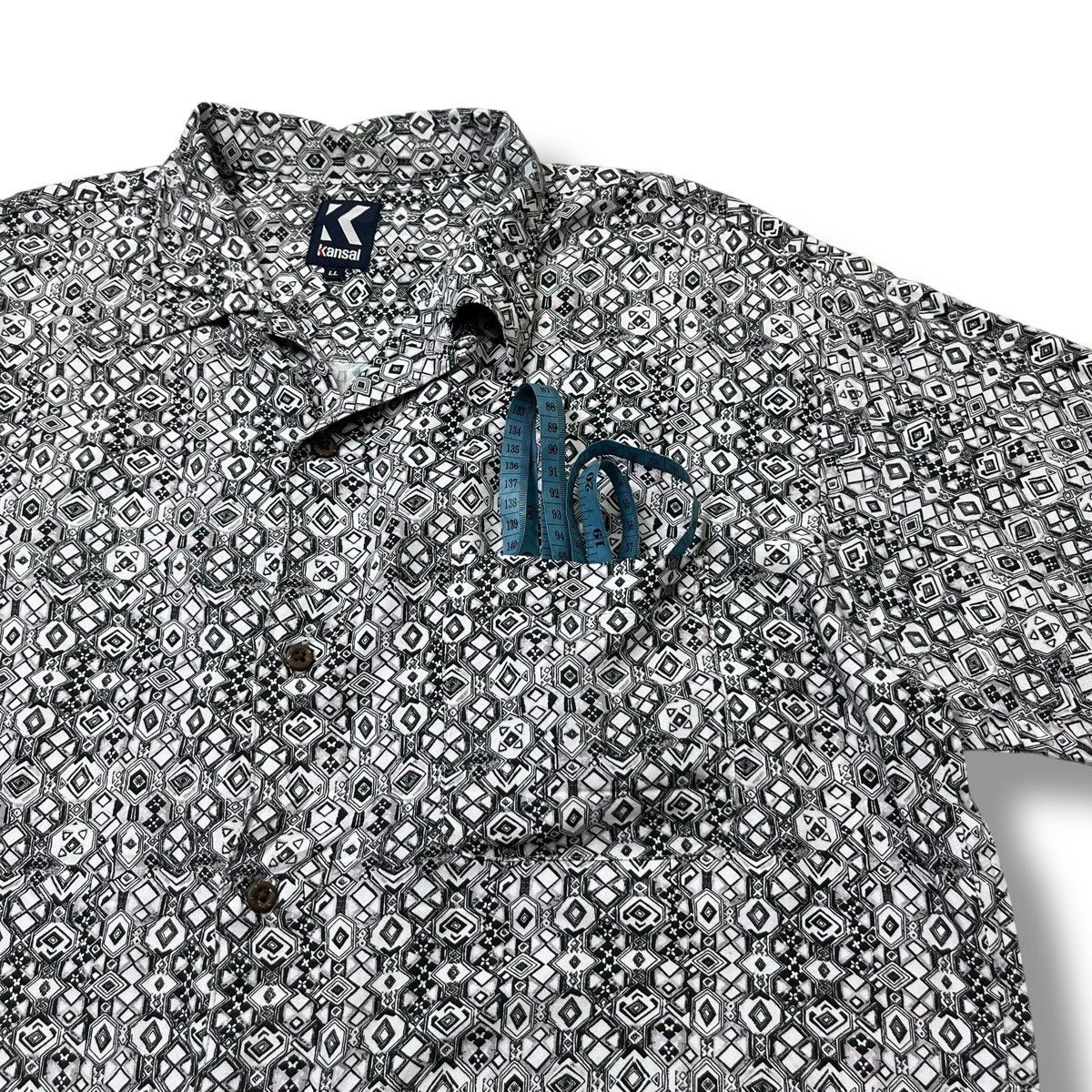 Yohji Yamamoto 90s🔥 KANSAI Geometric Print Short Sleeve Shirt - Size LL Size US L / EU 52-54 / 3 - 3 Thumbnail