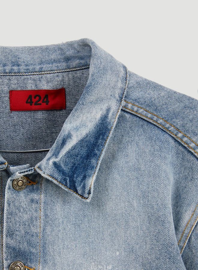 424 424 On Fairfax Blue Distressed Denim Jacket Size S Size US S / EU 44-46 / 1 - 2 Thumbnail