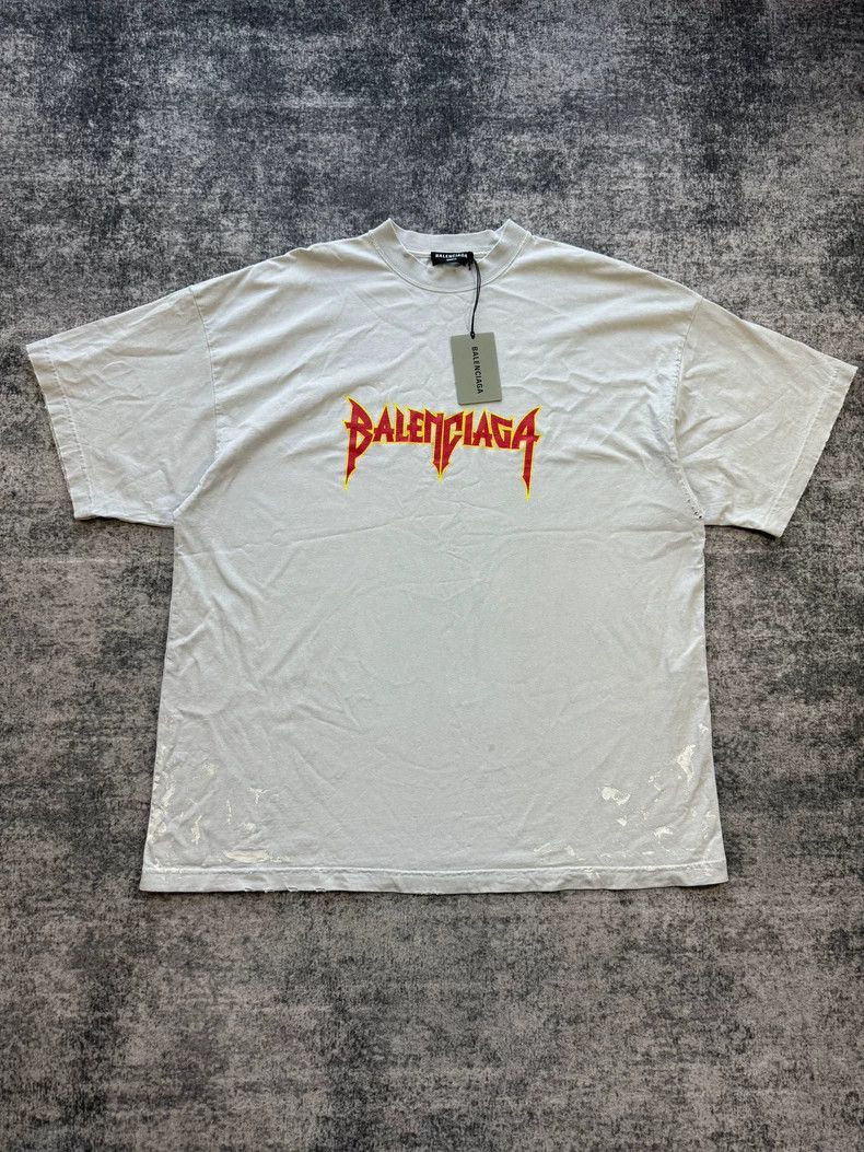 Balenciaga Flame logo distressed ink wash rock short-sleev