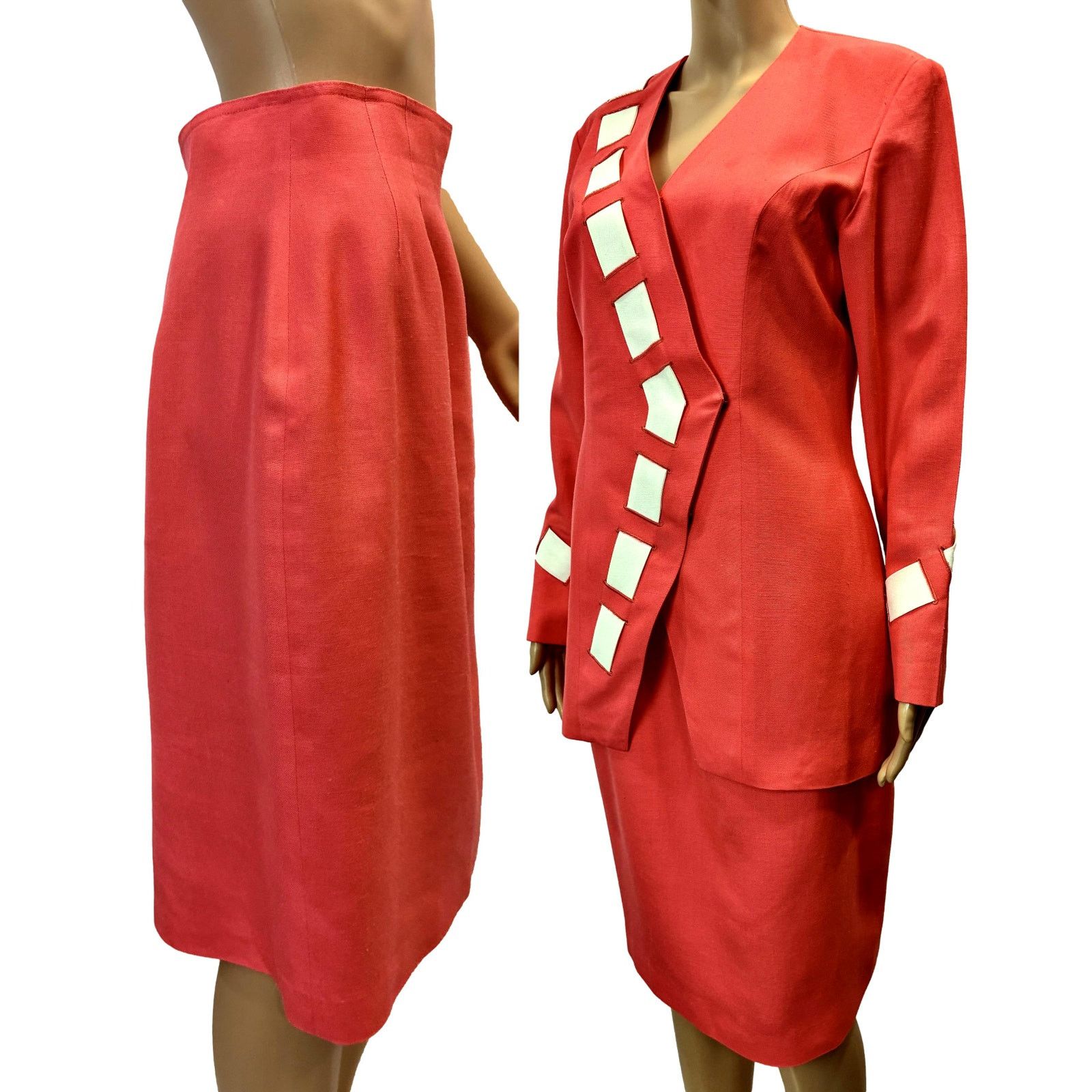 Vintage Vintage 80s Coral Power Suit Minimalist Asymmetric Set SMALL Size S / US 4 / IT 40 - 10 Thumbnail