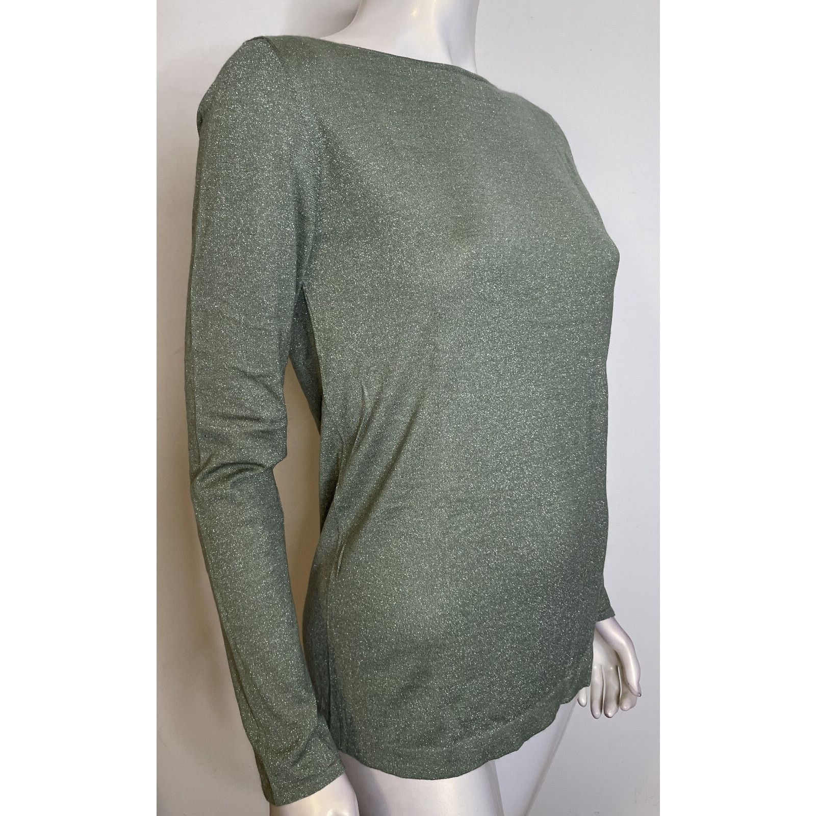 Brunello Cucinelli Brunello Cucinelli Green Sparkle Cashmere Silk LS Top XL Size XL / US 12-14 / IT 48-50 - 4 Thumbnail
