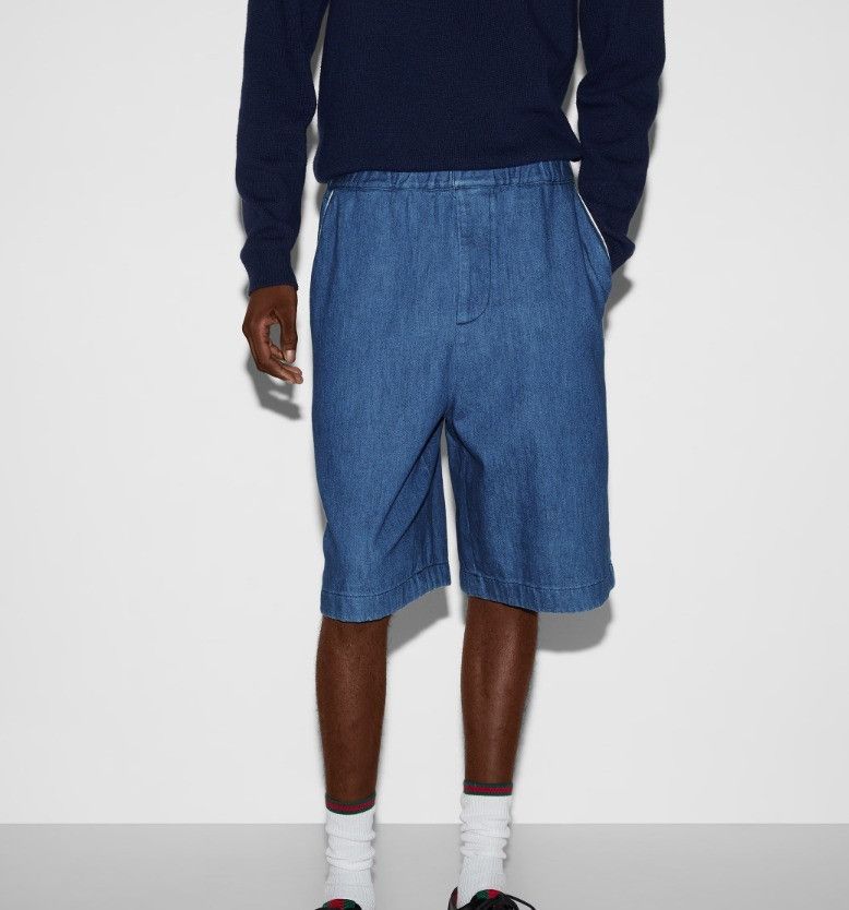Gucci o1mt1gz0525 Denim Shorts With G Patch in Blue Size US 38 / EU 54 - 3 Thumbnail
