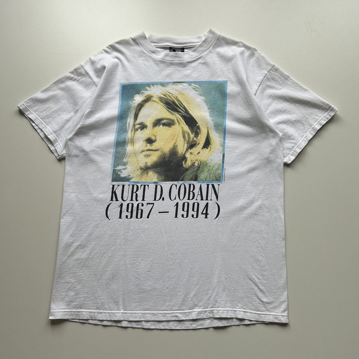 image of Vintage 1995 Kurt Cobain Memorial Graphic T Shirt XL in White, Men's