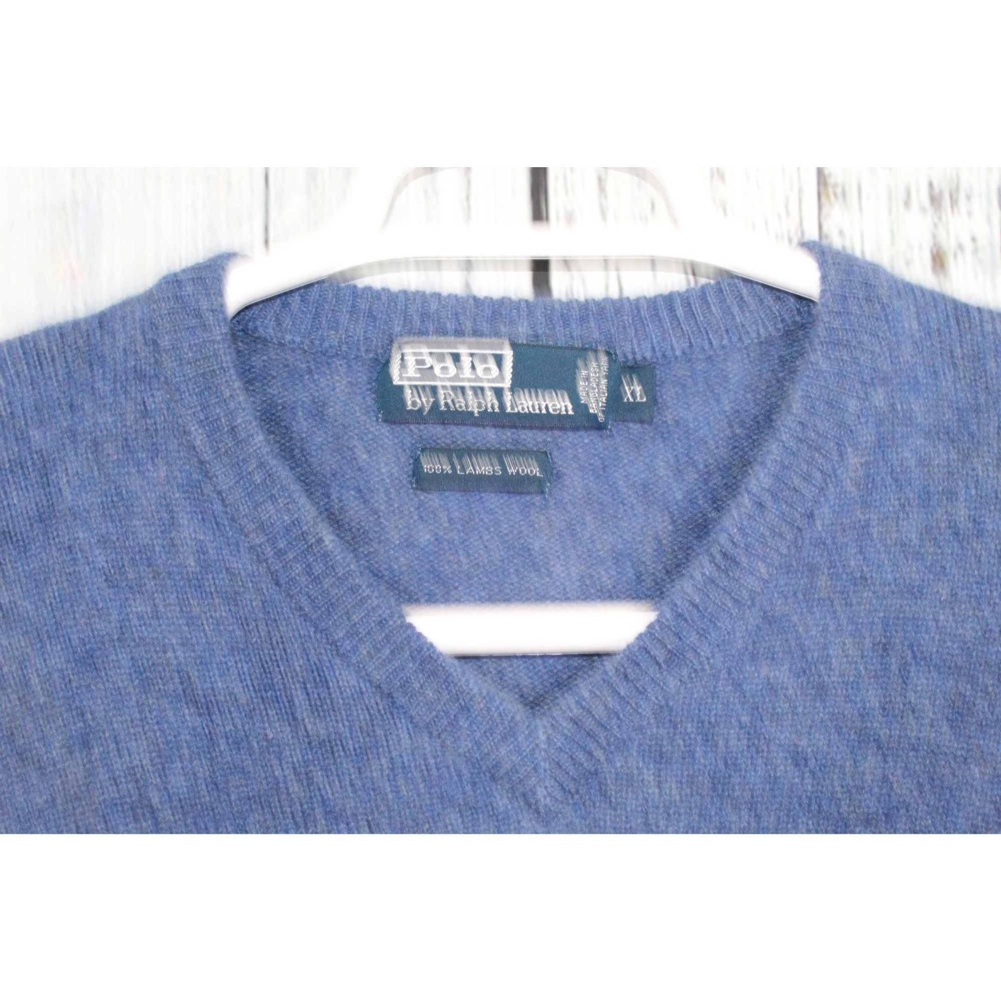 Polo Ralph Lauren Polo Ralph Lauren Lambswool V-Neck Sweater Blue XL Size US XL / EU 56 / 4 - 5 Thumbnail