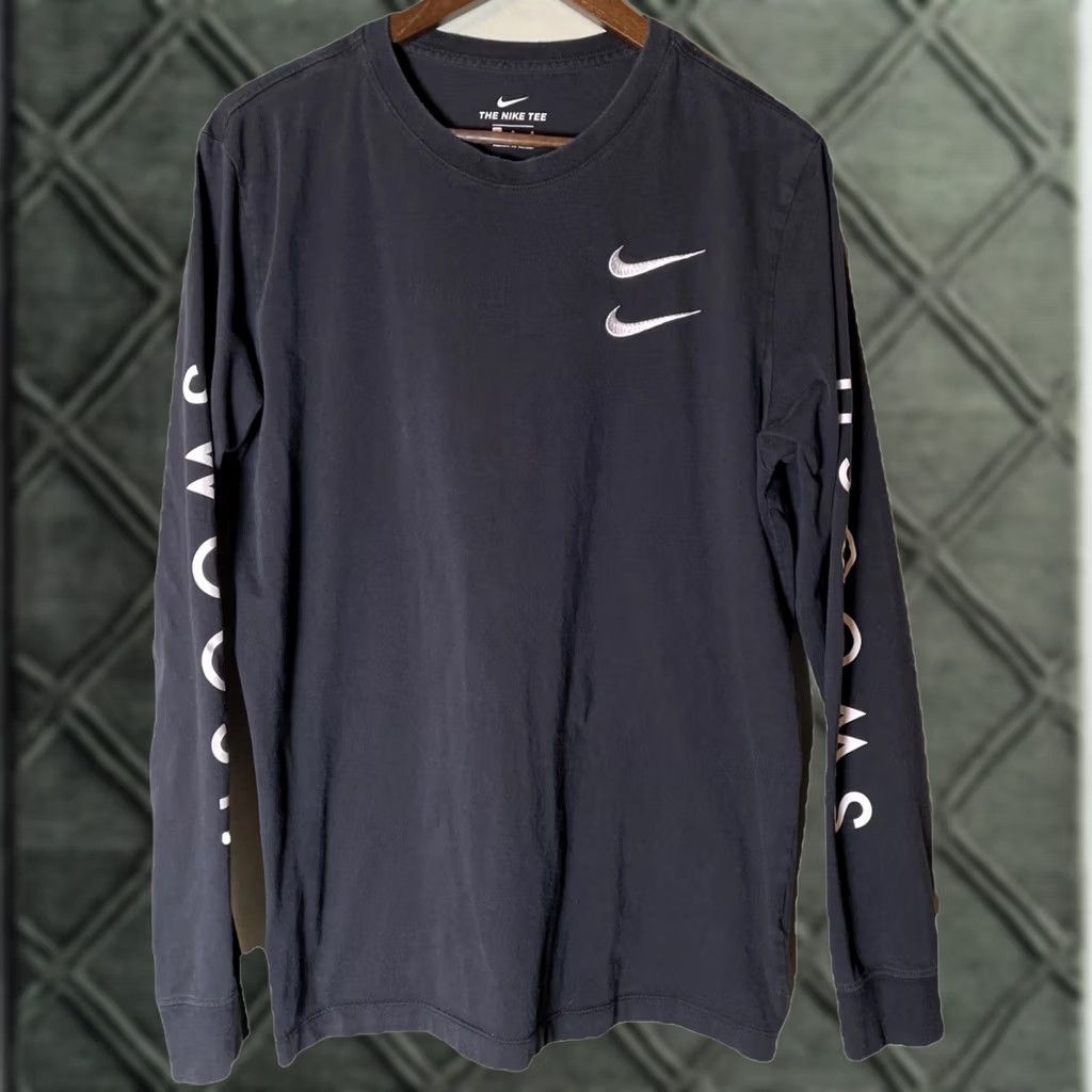 Nike Nike Swoosh Long Sleeve Tee L Black White Crew Neck Graphic Print Mens Sports Shirt Size US L / EU 52-54 / 3 - 1 Thumbnail