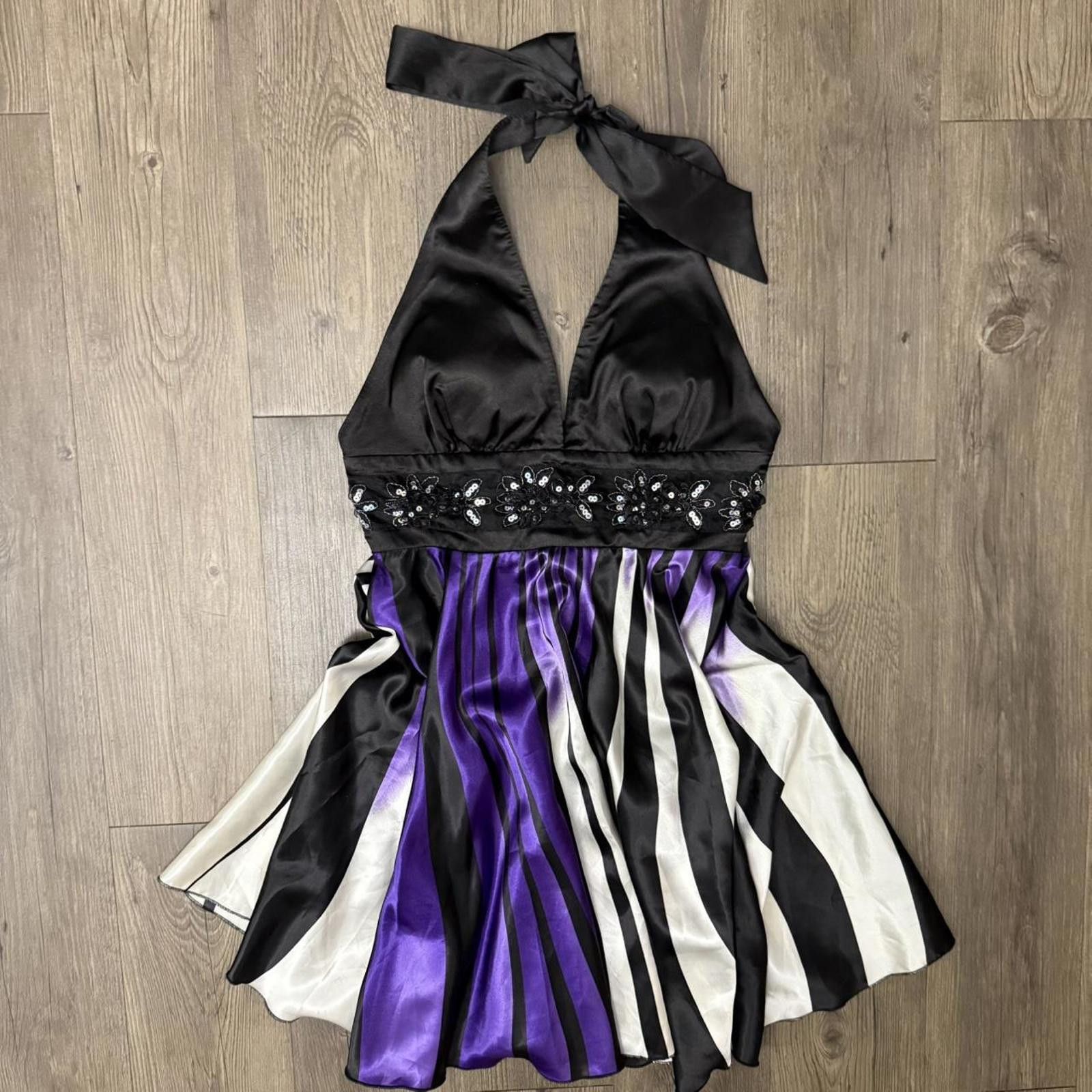 Designer Y2k whimsy goth Black & purple Ever-Pretty halter dress Size M / US 6-8 / IT 42-44 - 1 Thumbnail