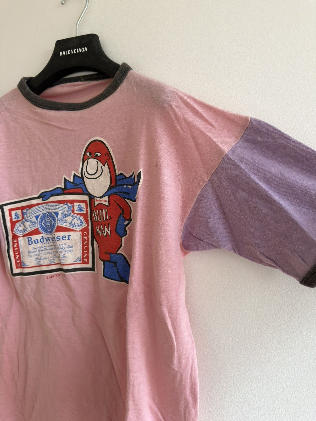 Budweiser *RARE* 1973 70s BUDWEISER BUD MAN BEER TWO TONE RINGER TEE Size US M / EU 48-50 / 2 - 4 Thumbnail
