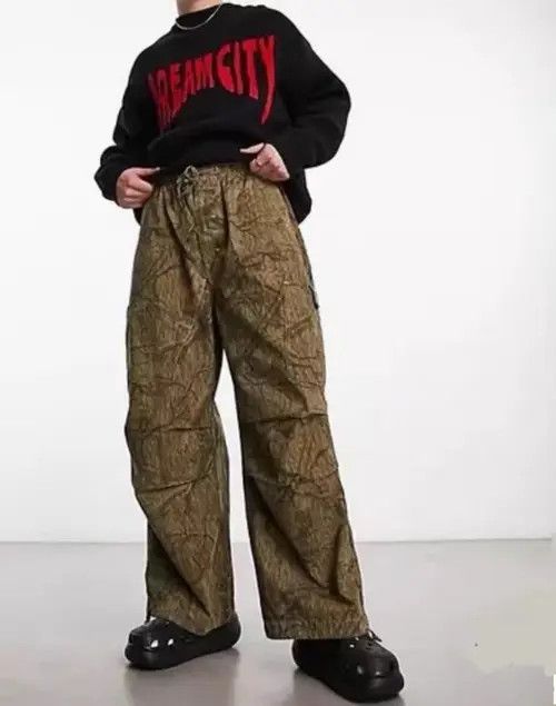 VIBE Retro leaf pattern workwear drawstring casual trousers Size US 34 / EU 50 - 4 Thumbnail