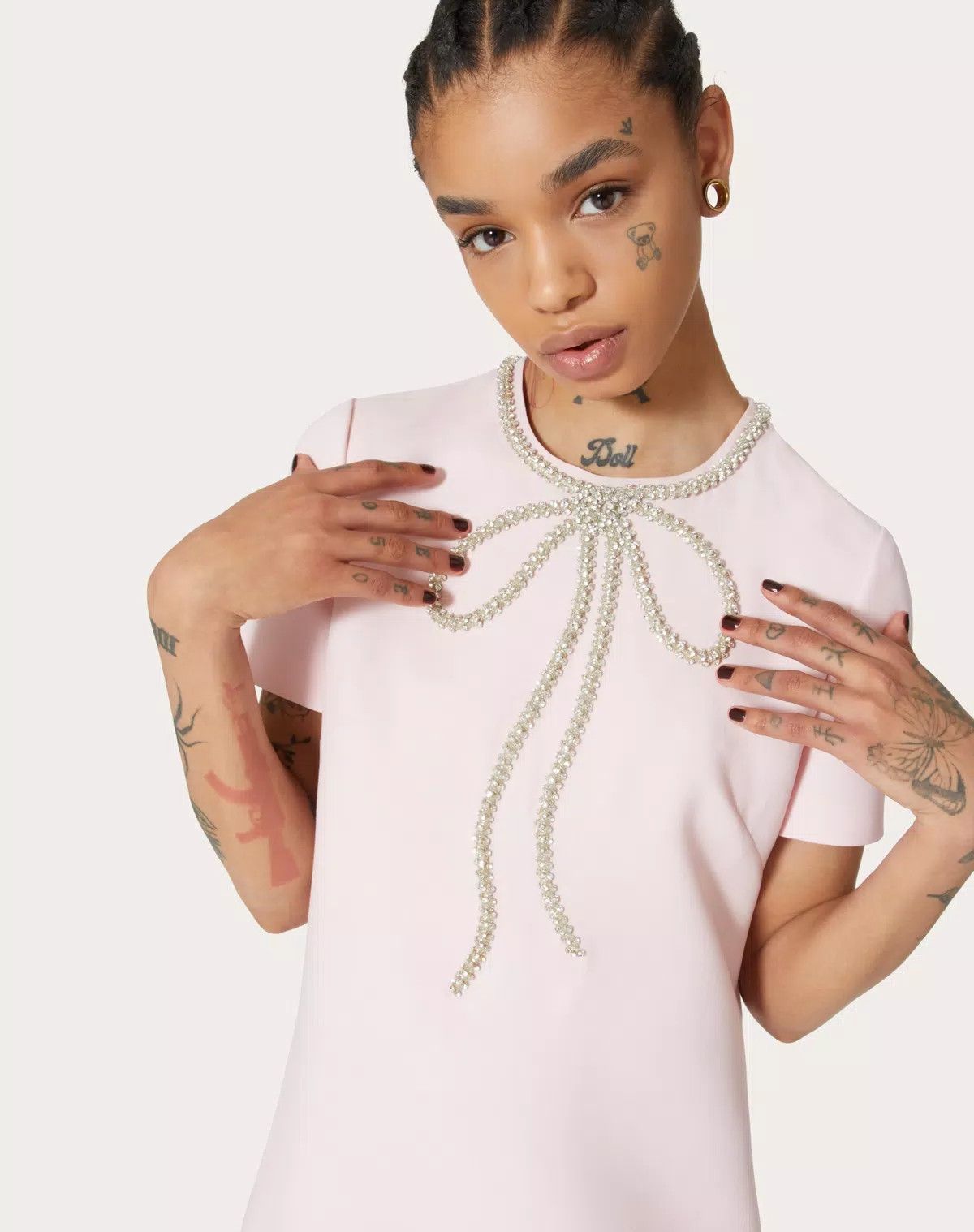 Valentino o1s1wg110625 Embroidered Crepe Short Dress in Pink/Silver Size S / US 4 / IT 40 - 6 Thumbnail