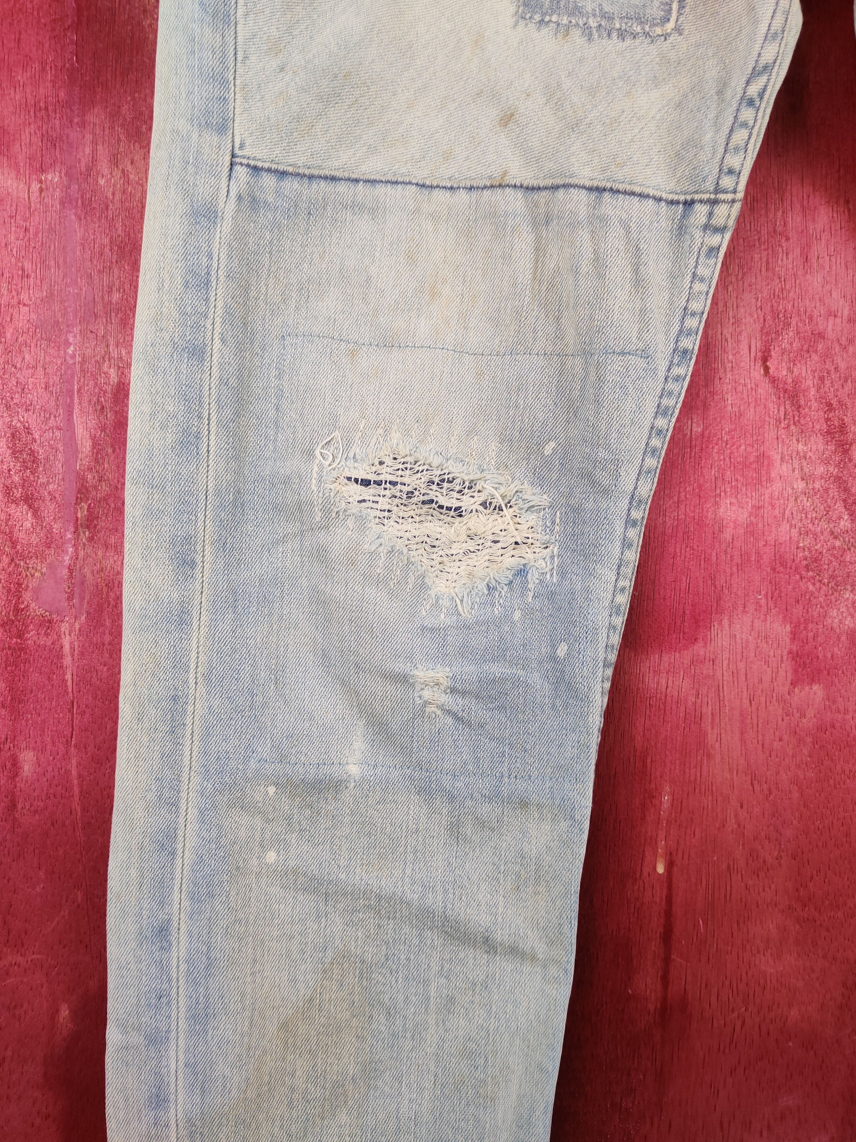 Japanese Brand Bayflow Blue Faded Distressed patchwork Denim #S1483 Size US 30 / EU 46 - 4 Thumbnail
