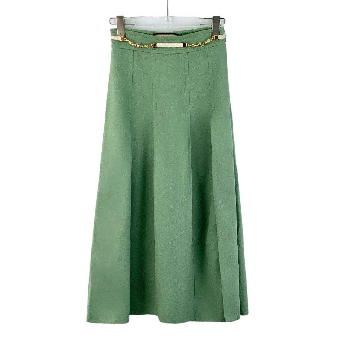 Gucci Gucci Light Green Belt Buckle Linen Casual Pleated Dress Size 25" / US 0 / IT 36 - 1 Thumbnail
