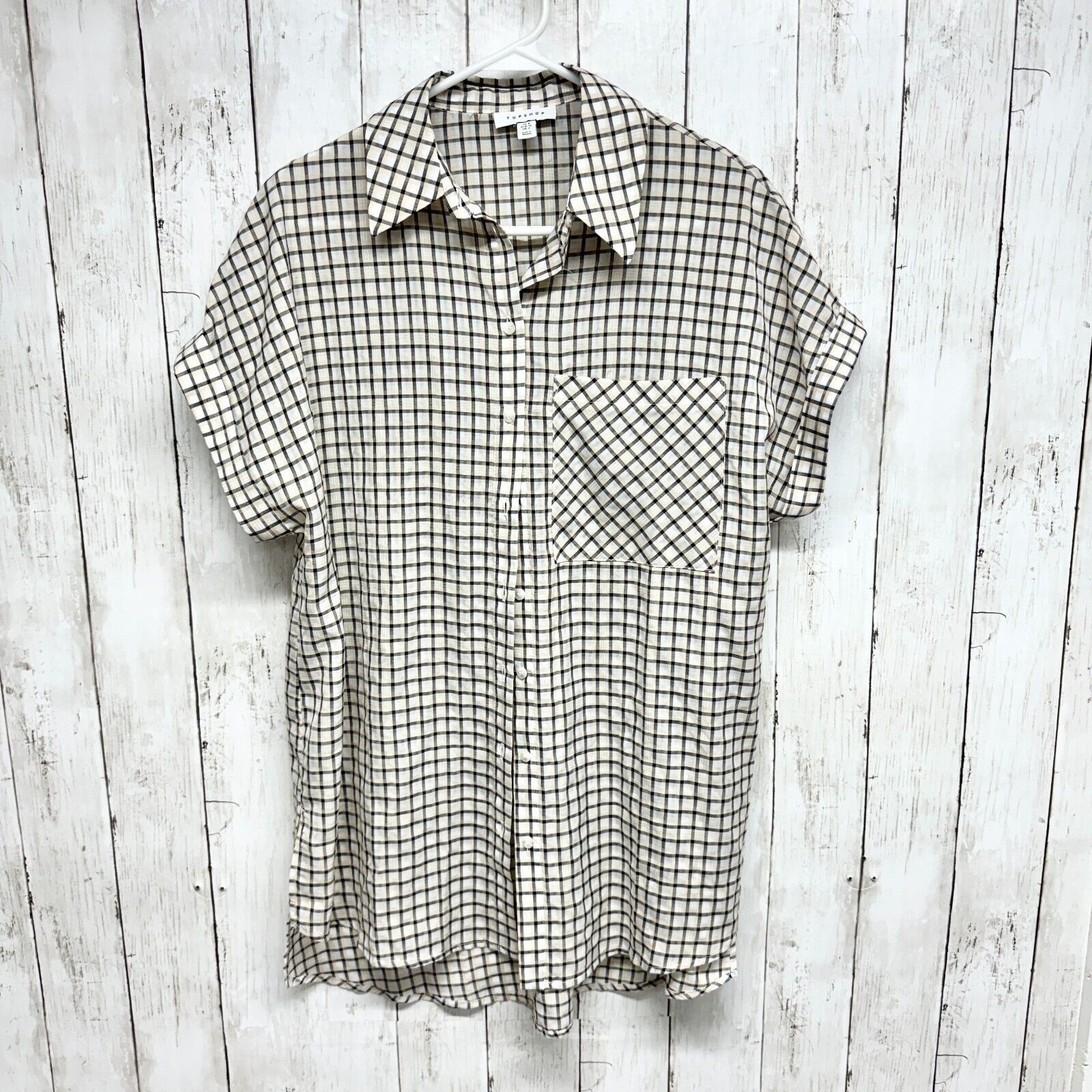 Topshop Topshop Top Size 4 Button Down Short Sleeve Pocket Plaid Size S / US 4 / IT 40 - 1 Thumbnail