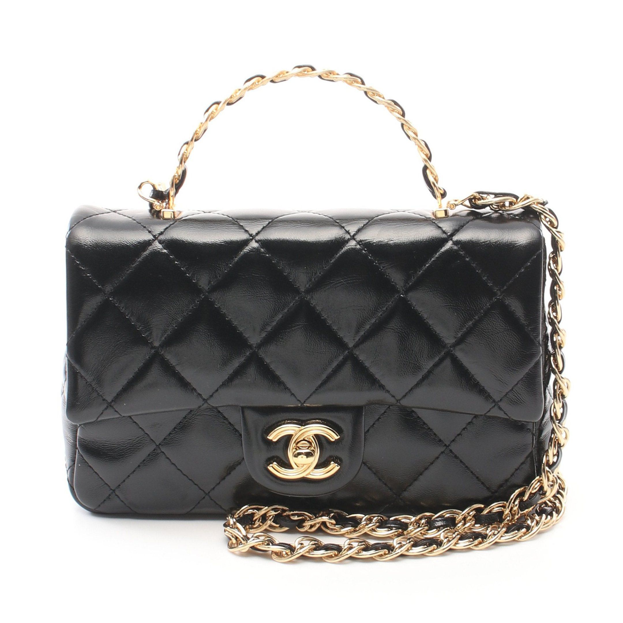Chanel Chanel Matelasse Top Handle Chain Shoulder Bag Leather Black Gold Hardware Size ONE SIZE - 1 Thumbnail