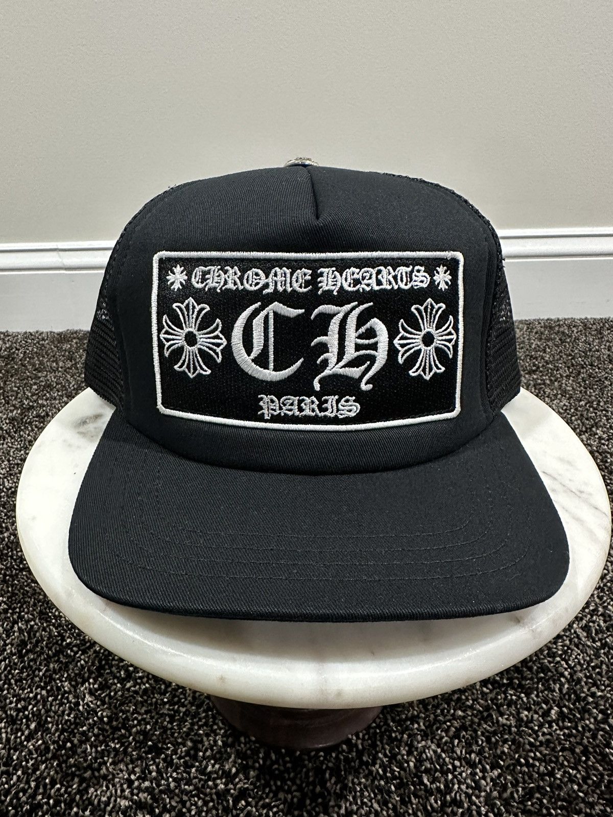 image of Chrome Hearts Paris Exclusive Black Trucker Hat, Men's