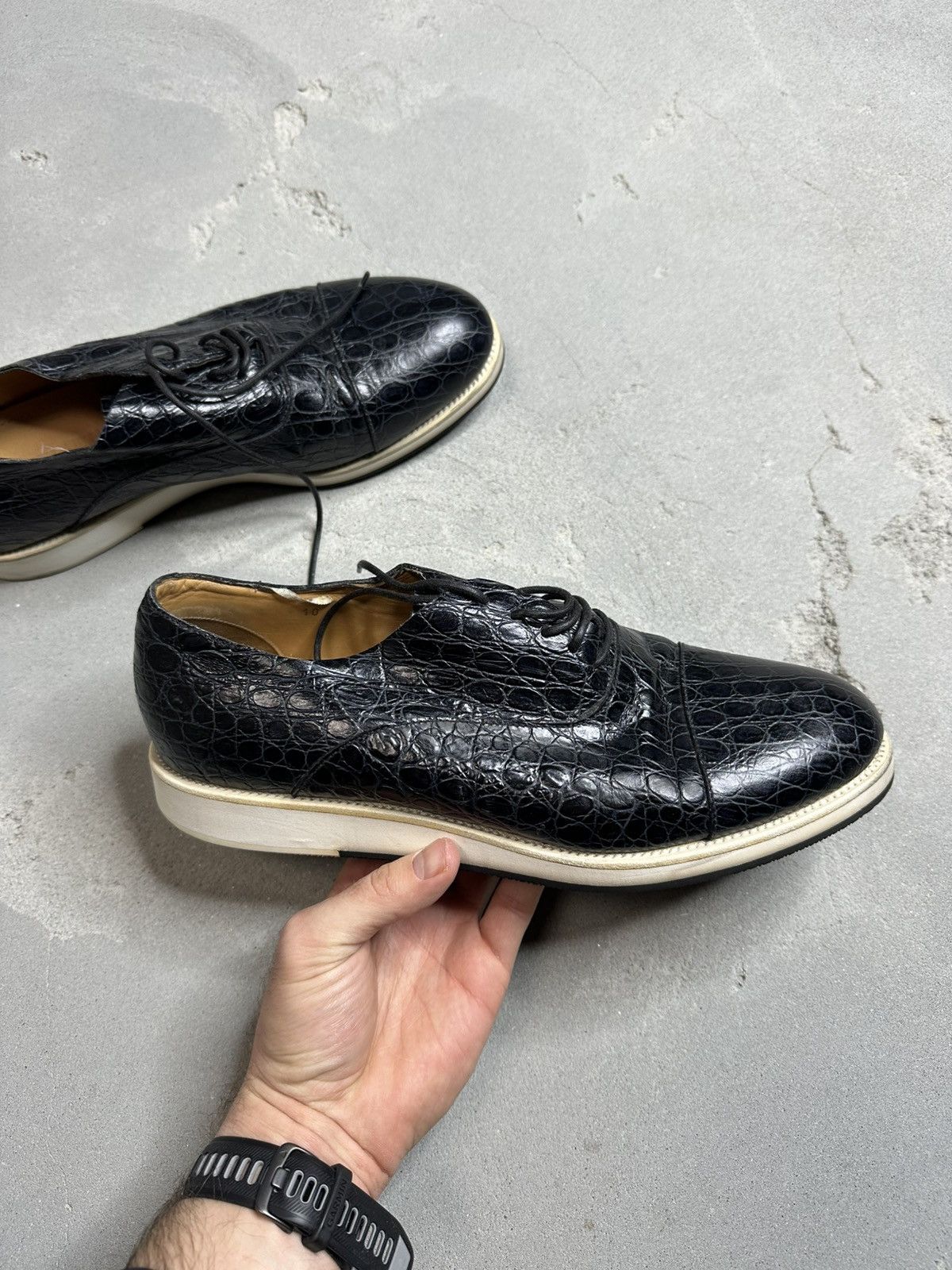 Giorgio Armani Giorgio Armani Black Croc Embossed Leather Shoes Size US 10.5 / EU 43-44 - 1 Thumbnail